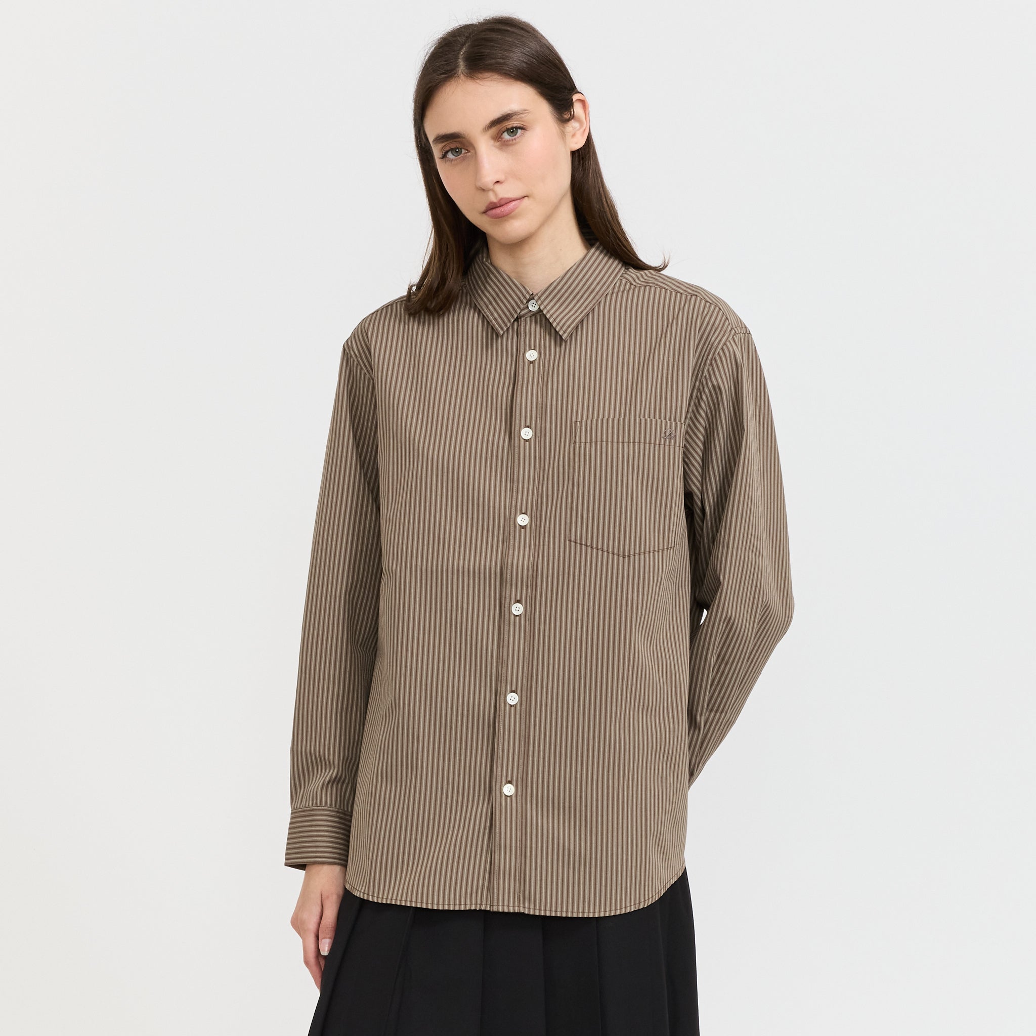Unisex Informal Shirt Brown Stripe