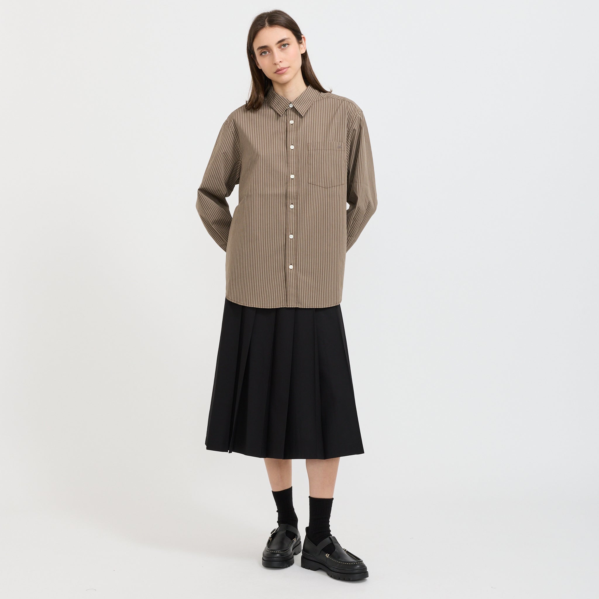 Unisex Informal Shirt Brown Stripe