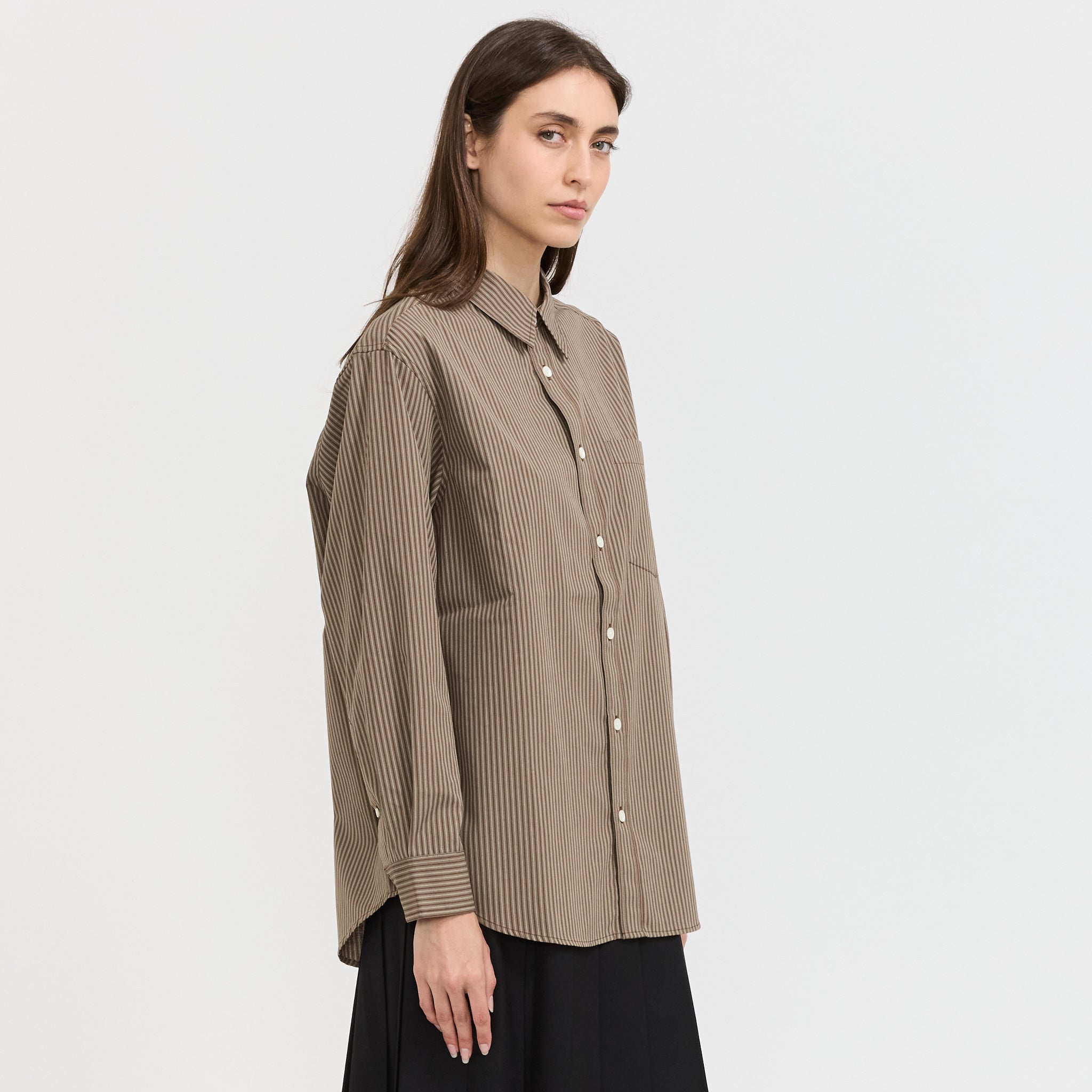 Unisex Informal Shirt Brown Stripe