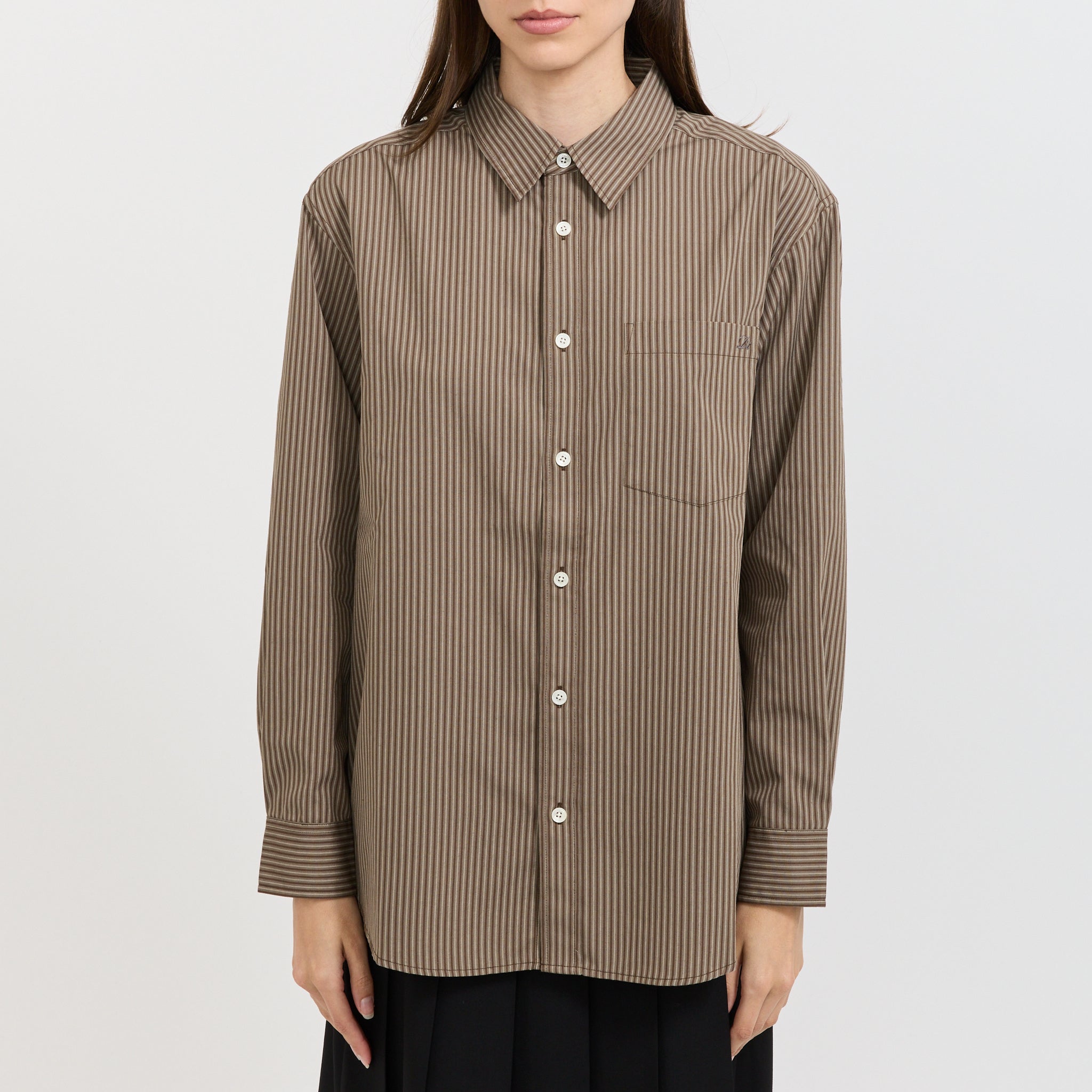 Unisex Informal Shirt Brown Stripe