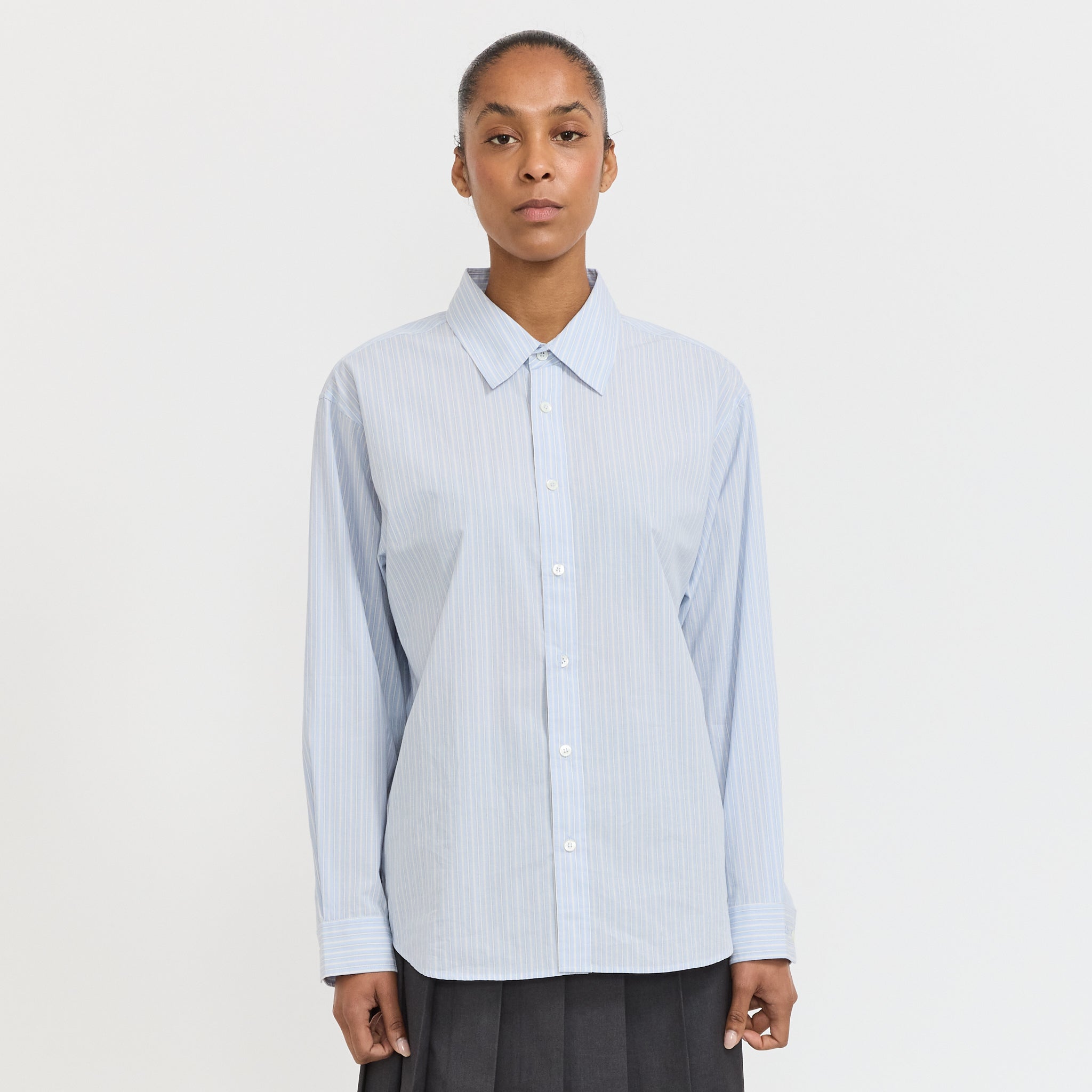 Unisex Informal Shirt Soft Blue Grey Stripe