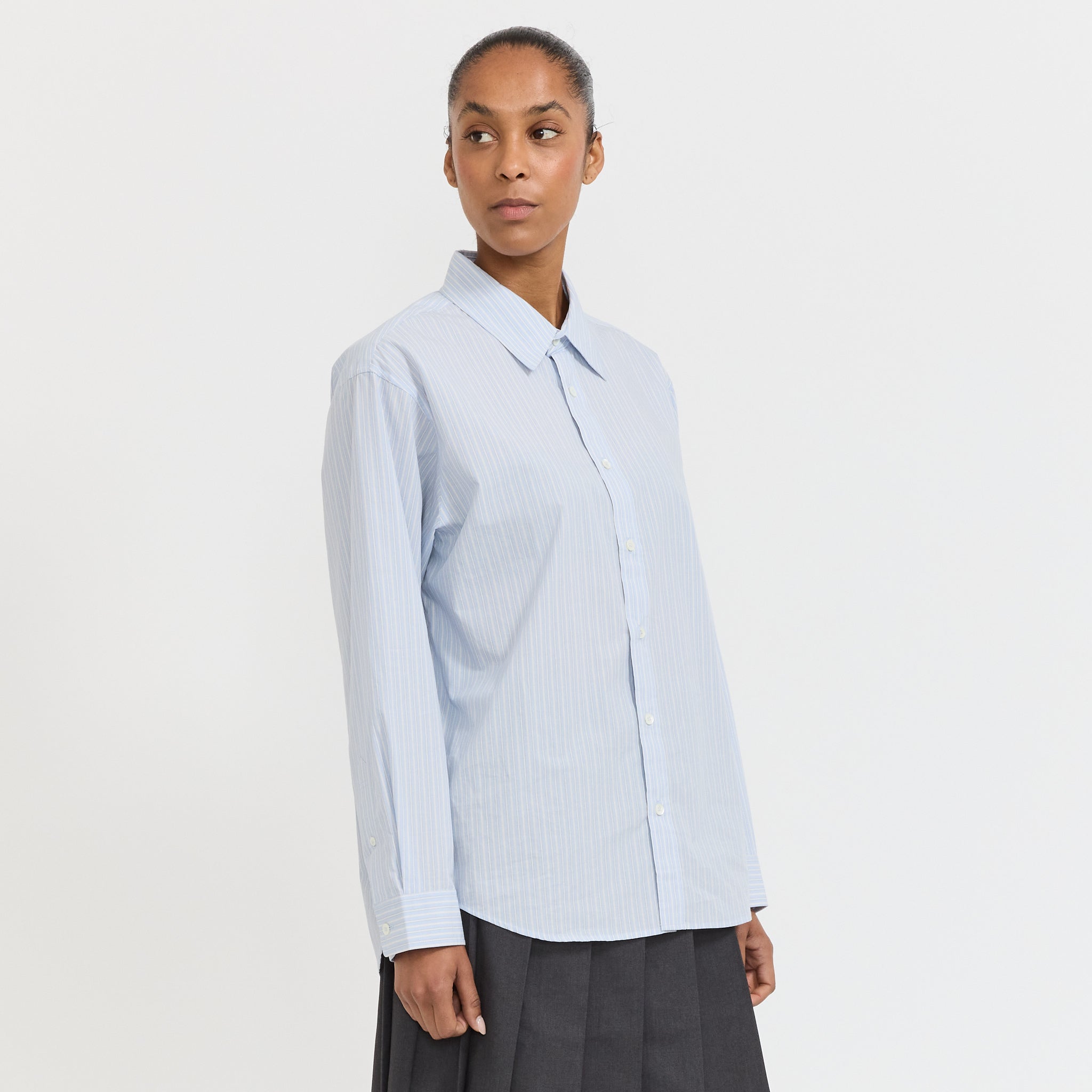 Unisex Informal Shirt Soft Blue Grey Stripe