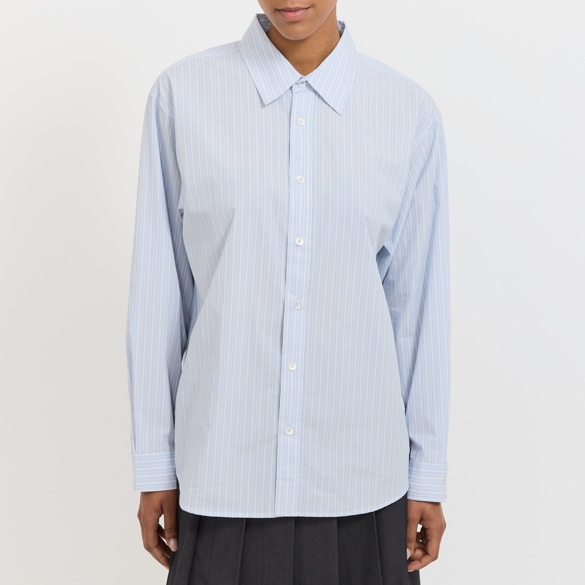 Unisex Informal Shirt Soft Blue Grey Stripe