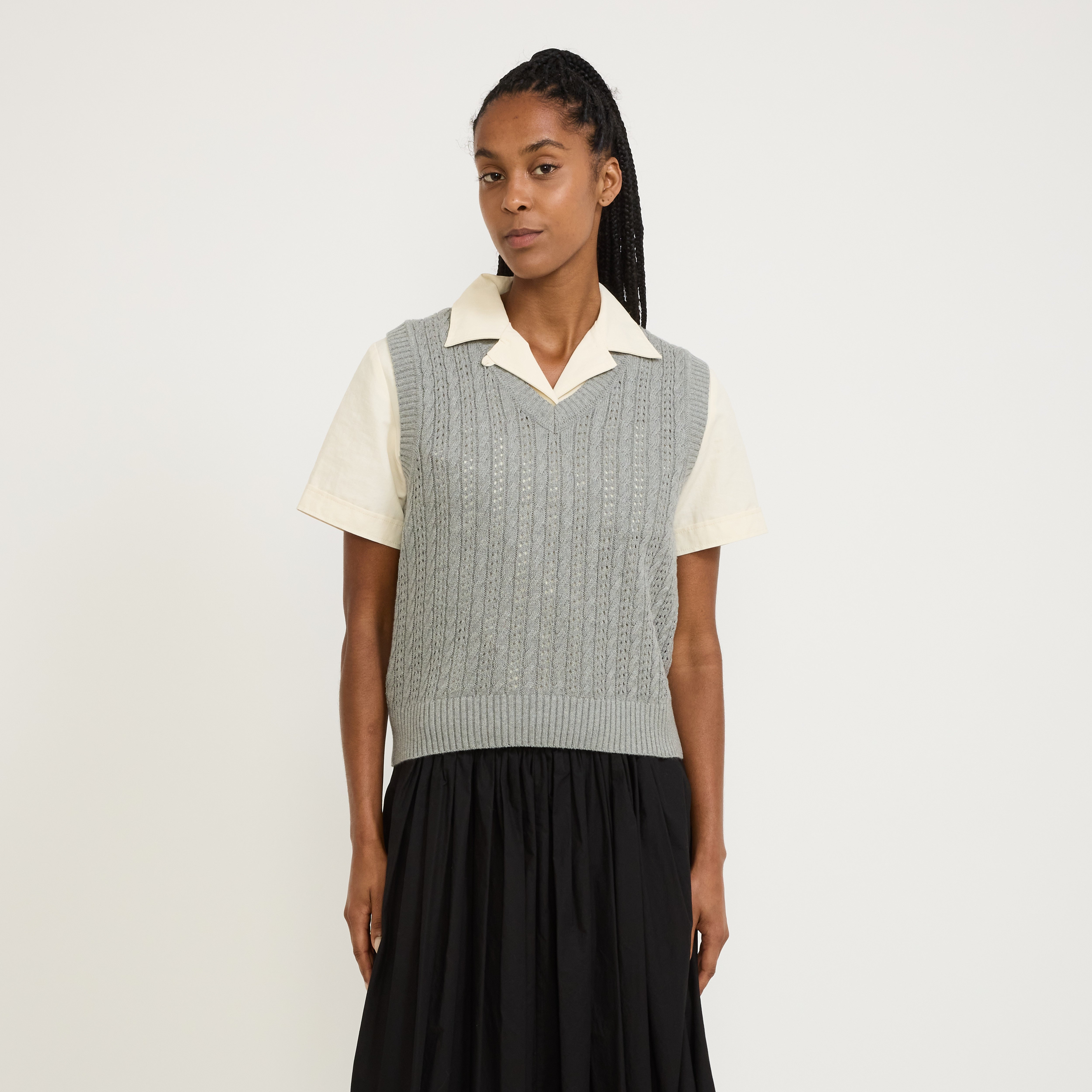 Unisex Crochet Knit Vest Melange Grey