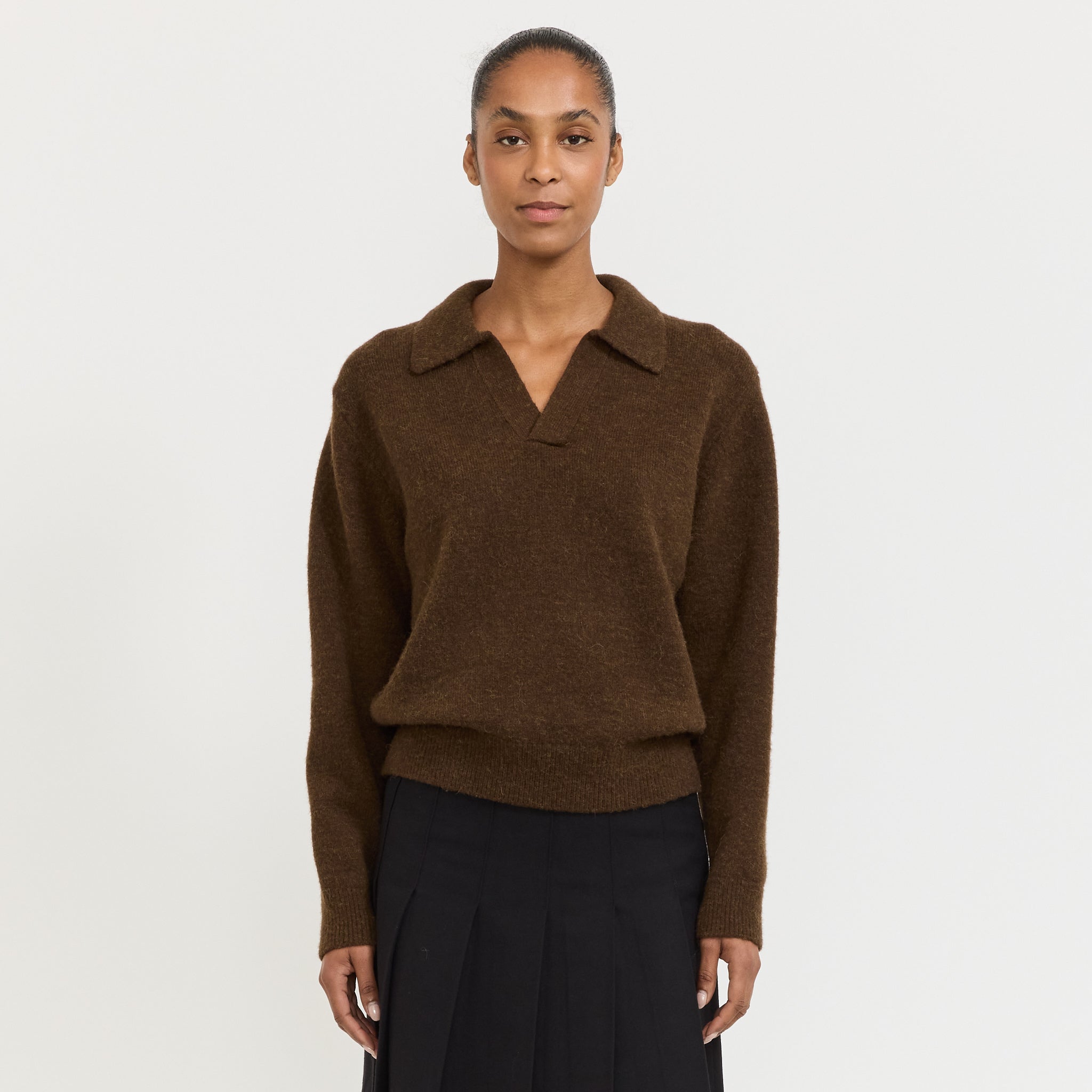 Unisex Open Collared Sweater Dark Brown