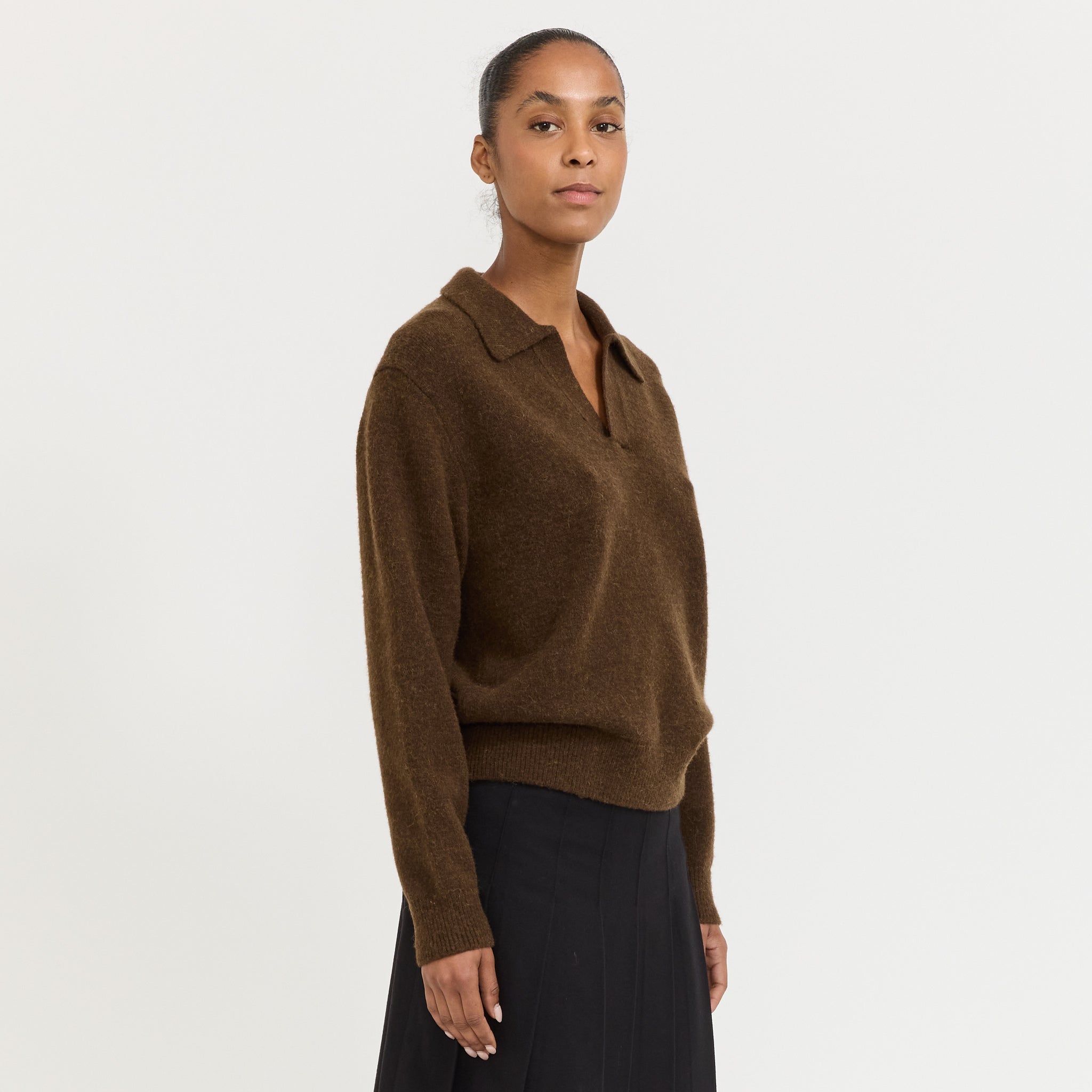 Unisex Open Collared Sweater Dark Brown