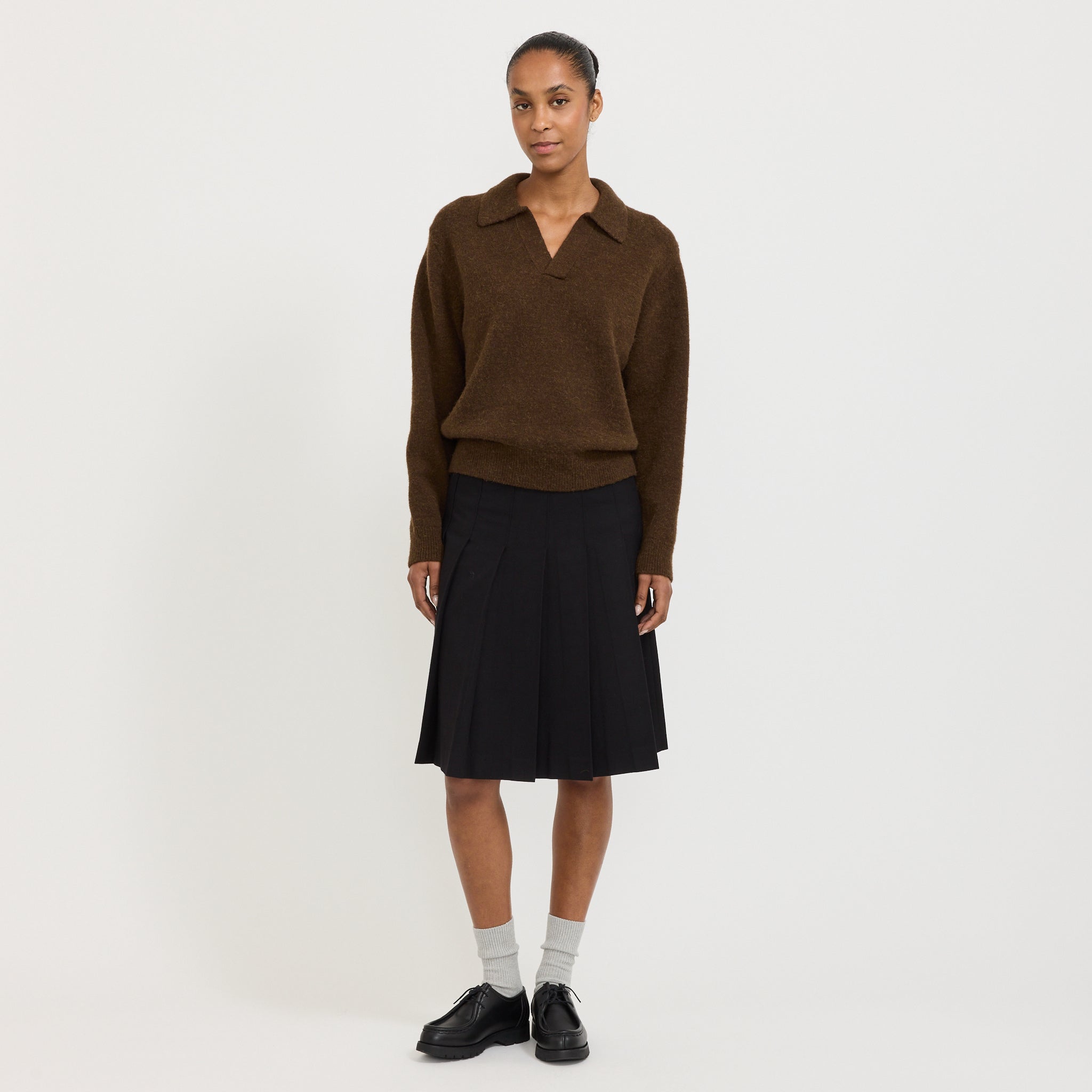 Unisex Open Collared Sweater Dark Brown