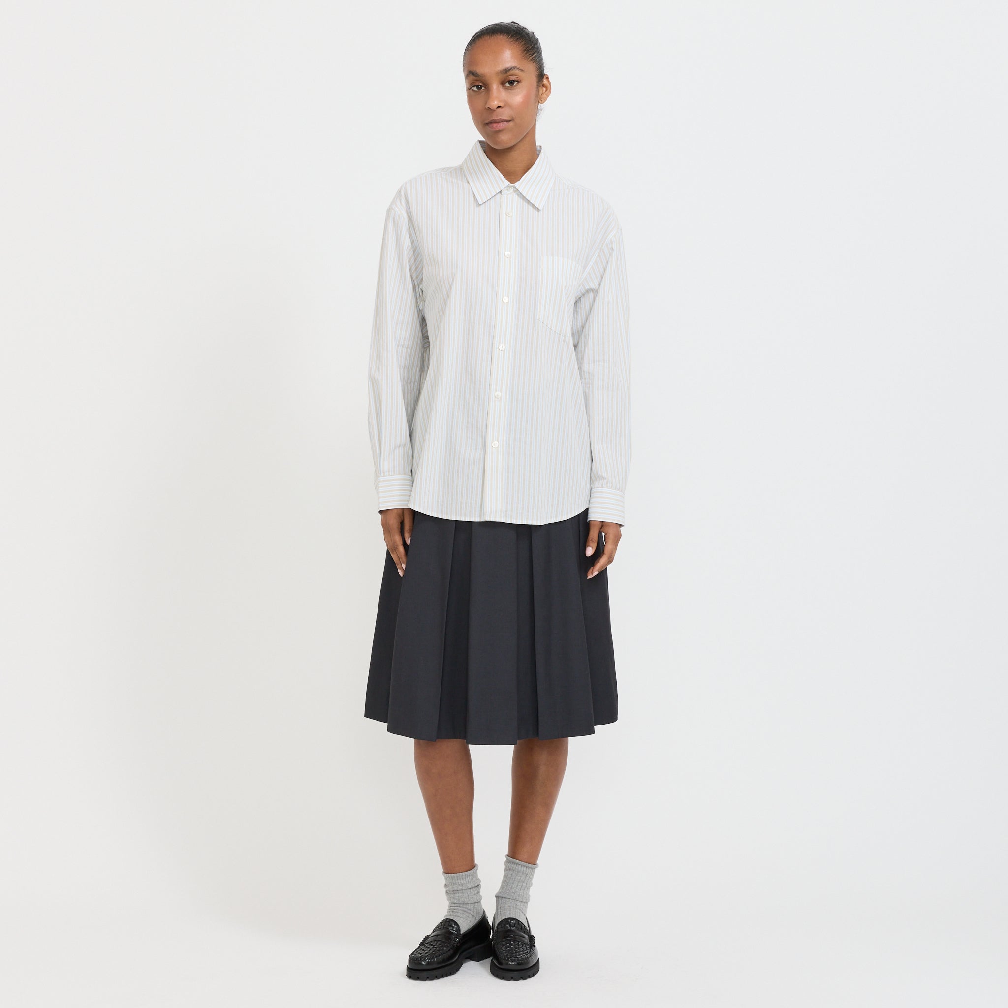 Unisex Oversized Striped Shirt Beige Stripe