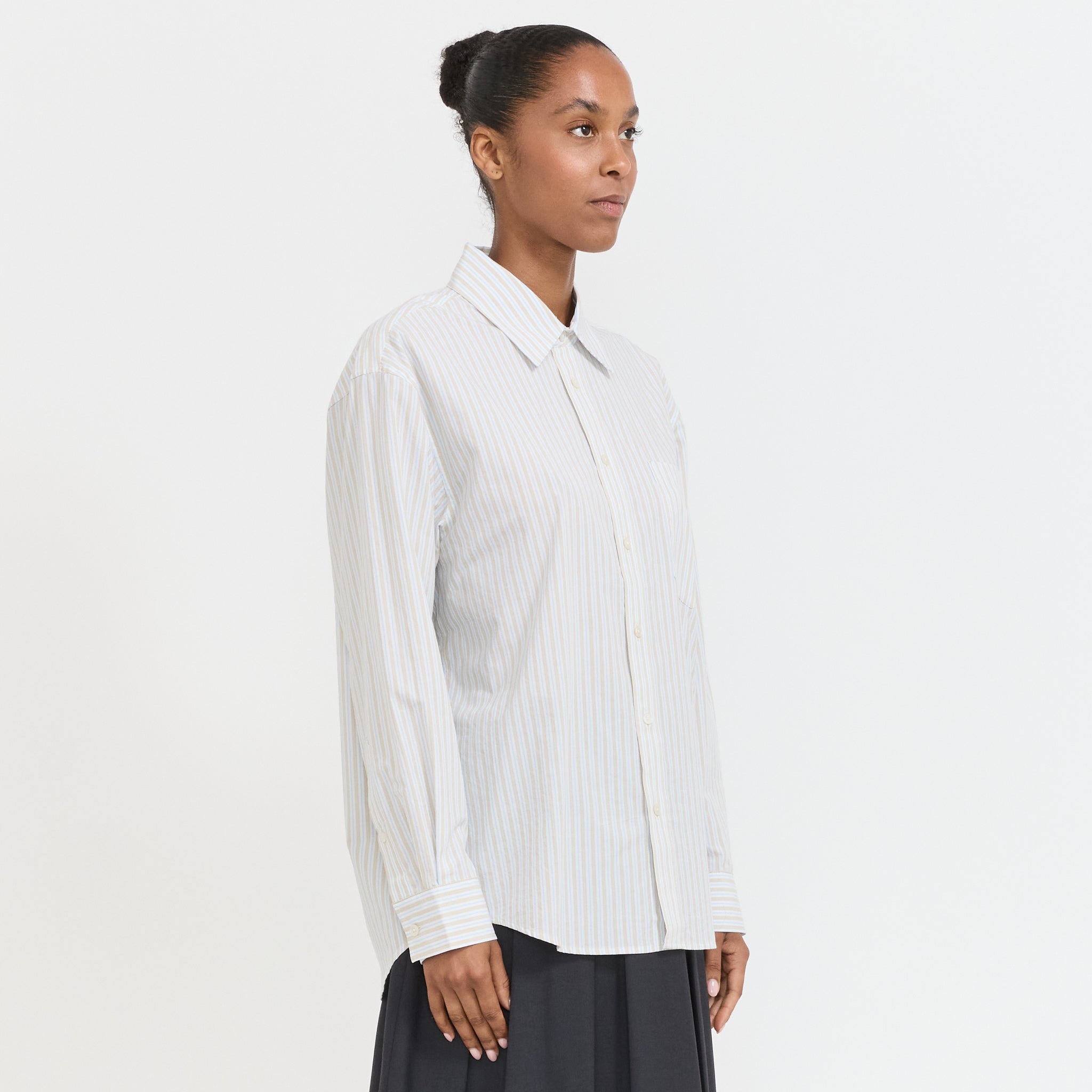 Unisex Oversized Striped Shirt Beige Stripe