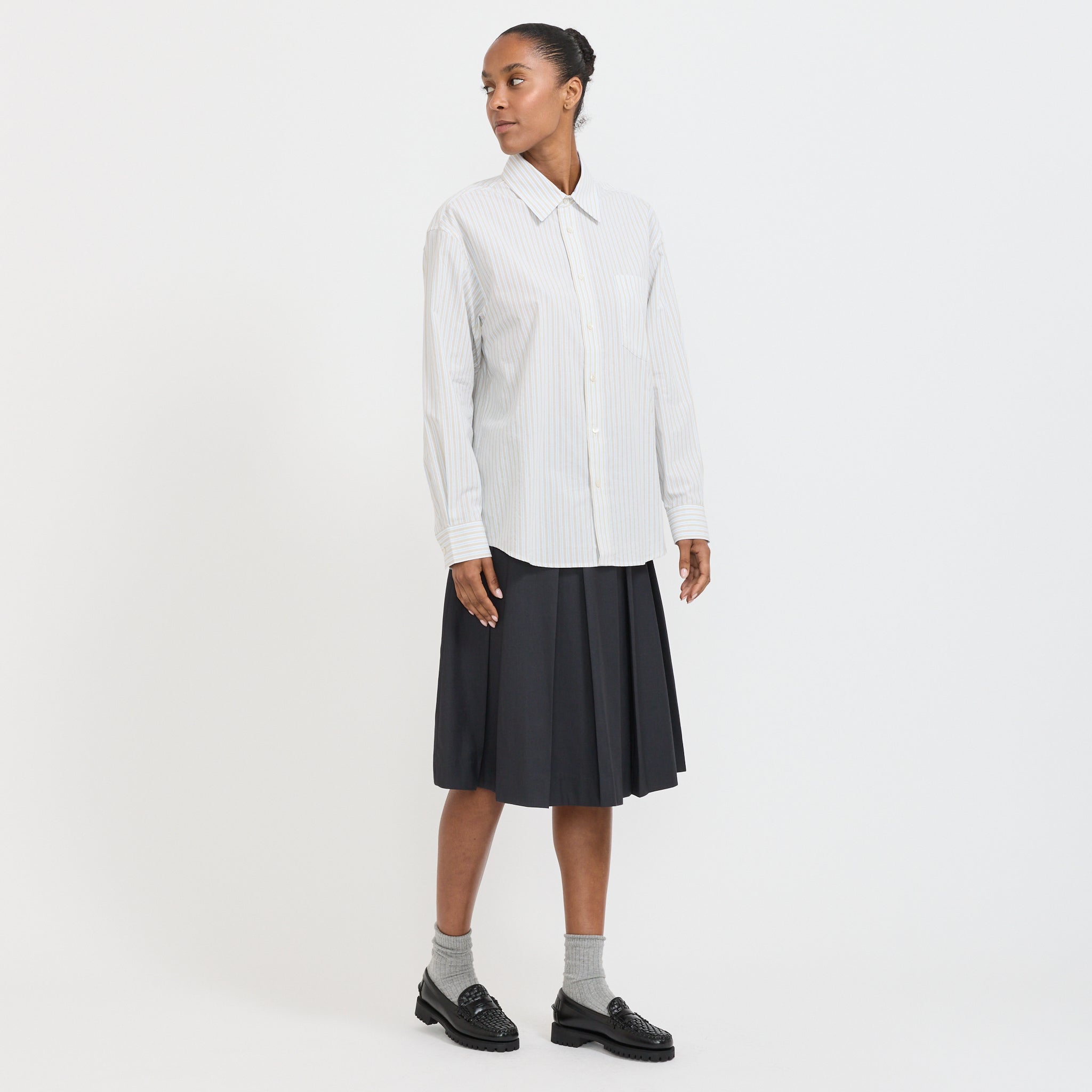 Unisex Oversized Striped Shirt Beige Stripe