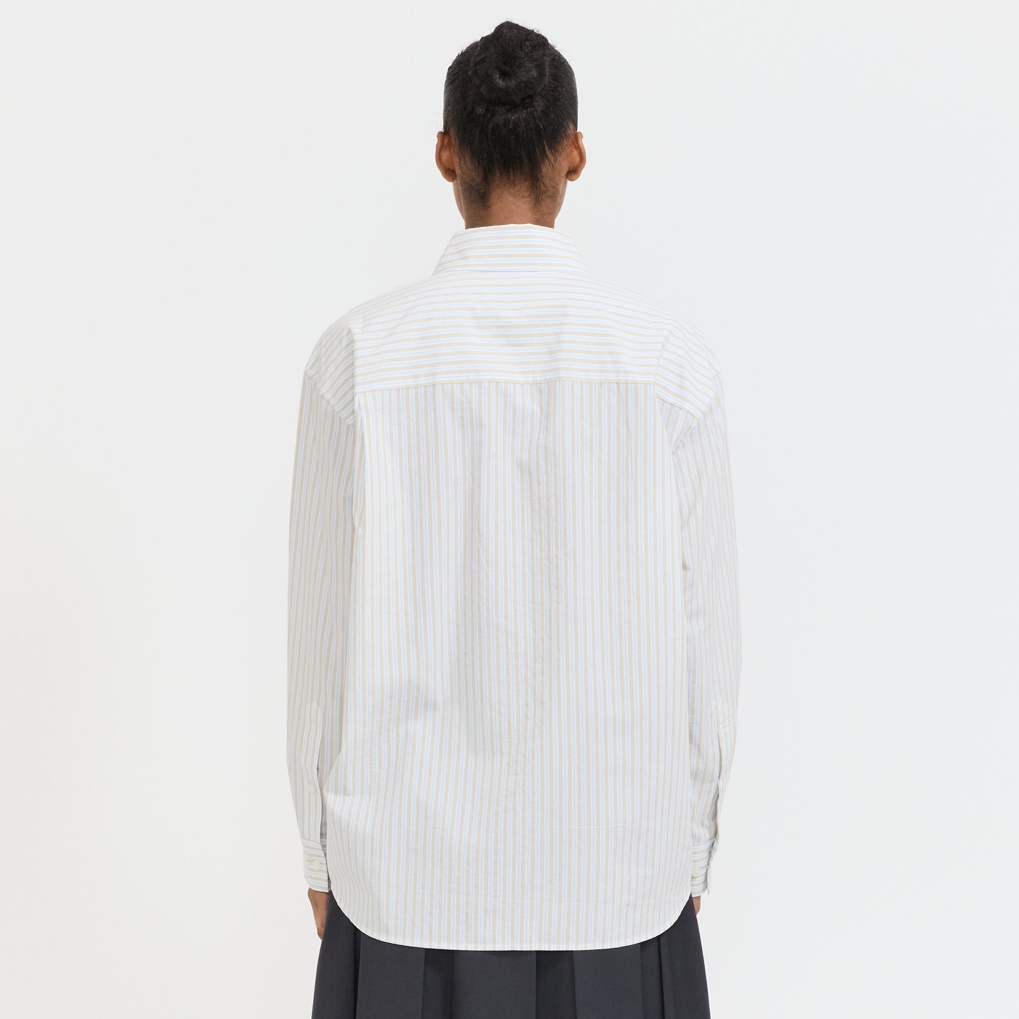 Unisex Oversized Striped Shirt Beige Stripe