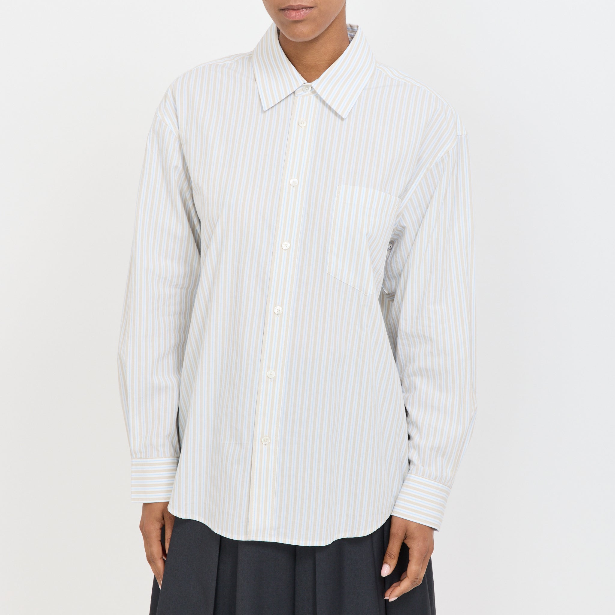 Unisex Oversized Striped Shirt Beige Stripe