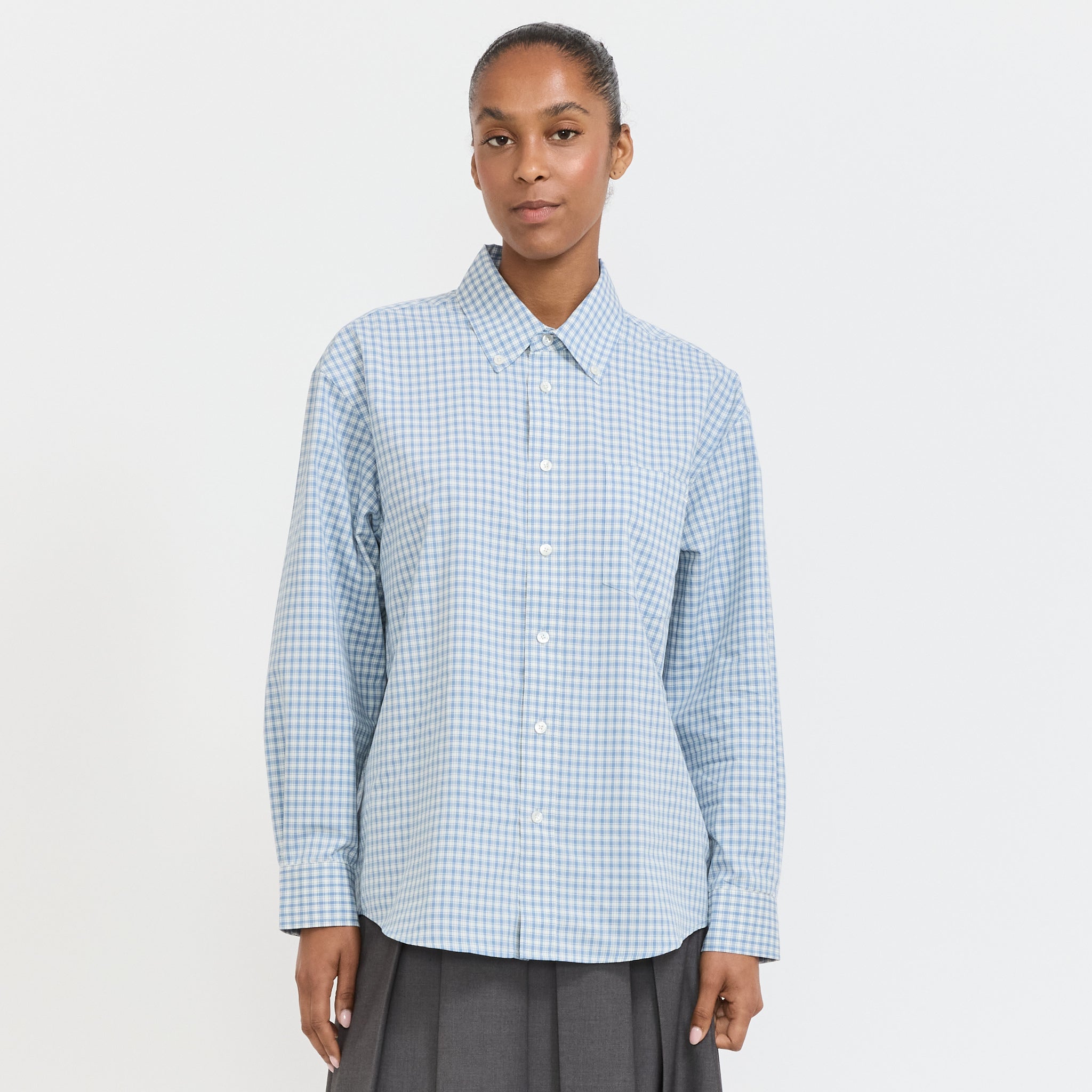 Unisex Oversized BD Checked Shirt Soft Blue Check