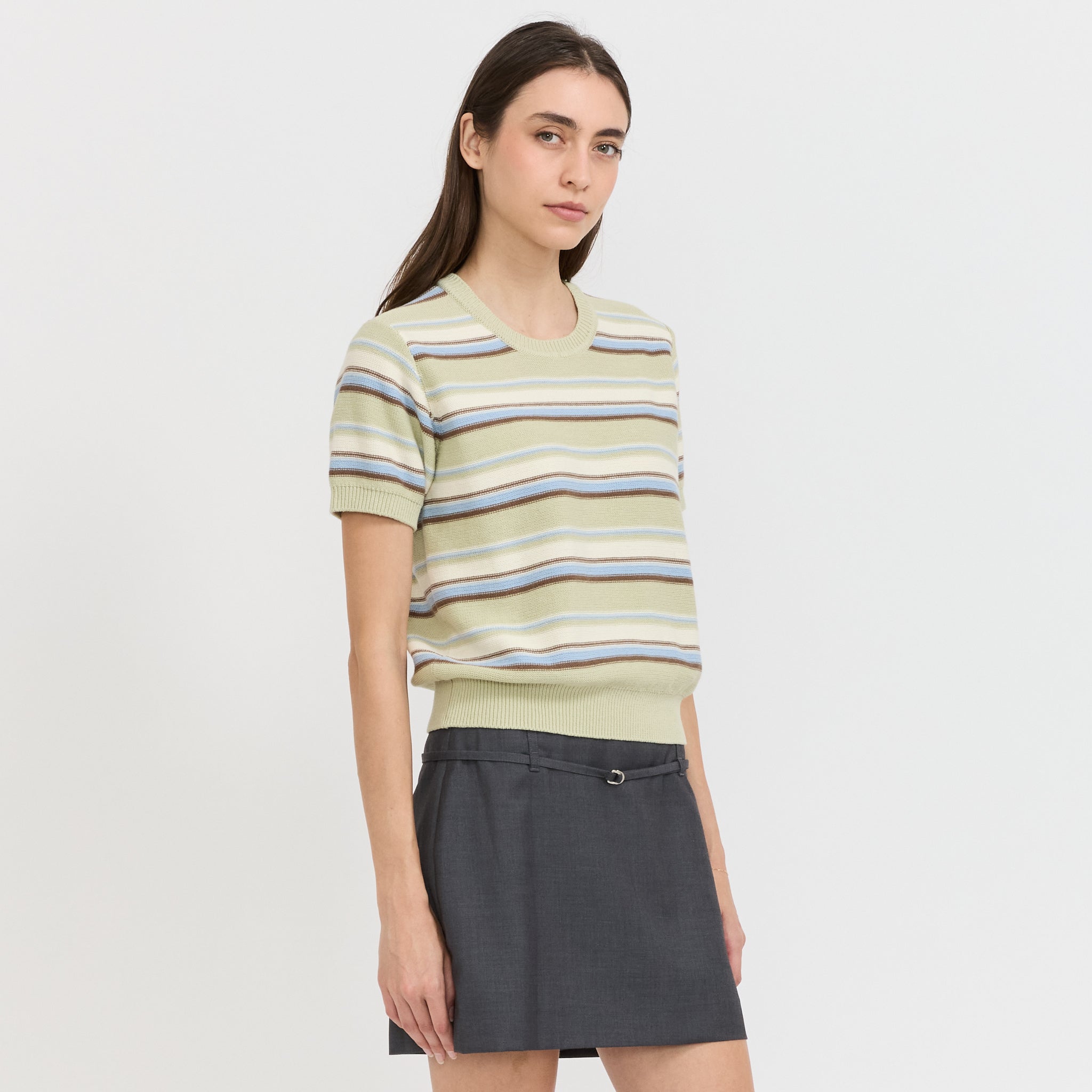 Unisex Striped Knit Mint/Cream Stripe