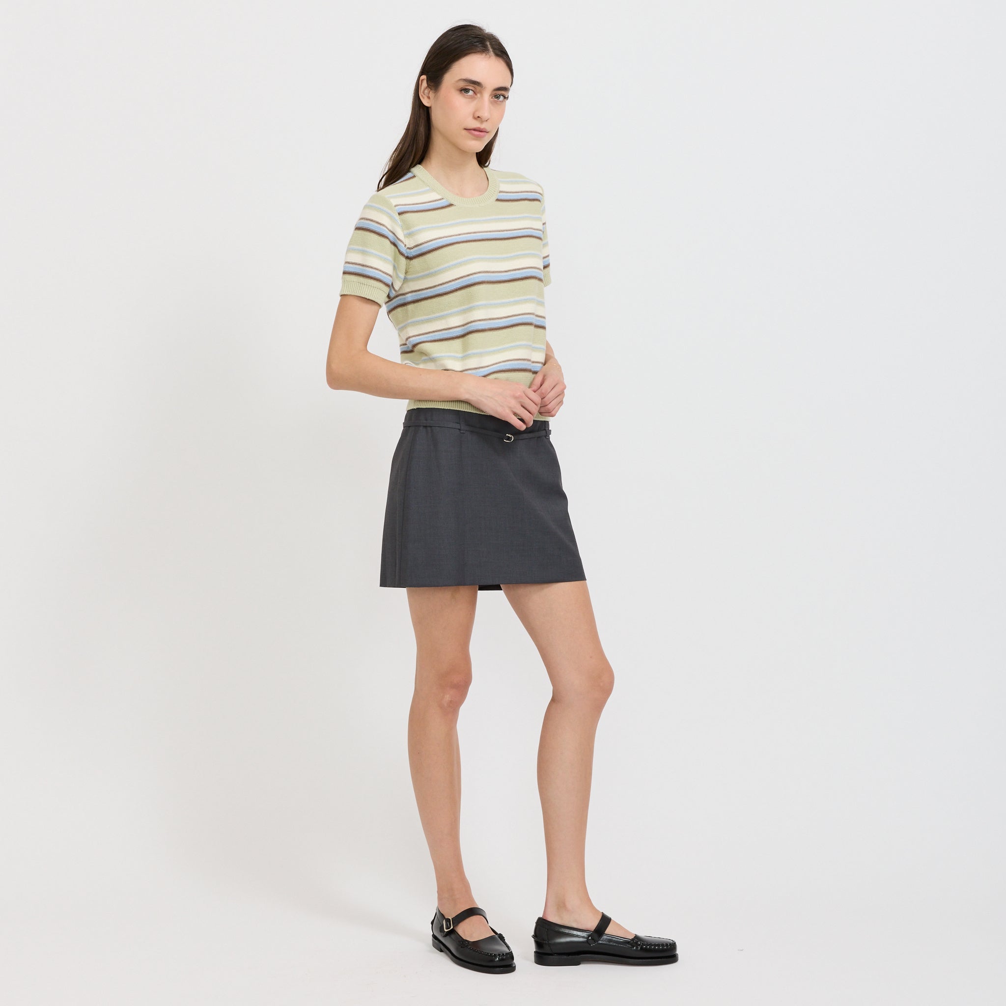 Unisex Striped Knit Mint/Cream Stripe