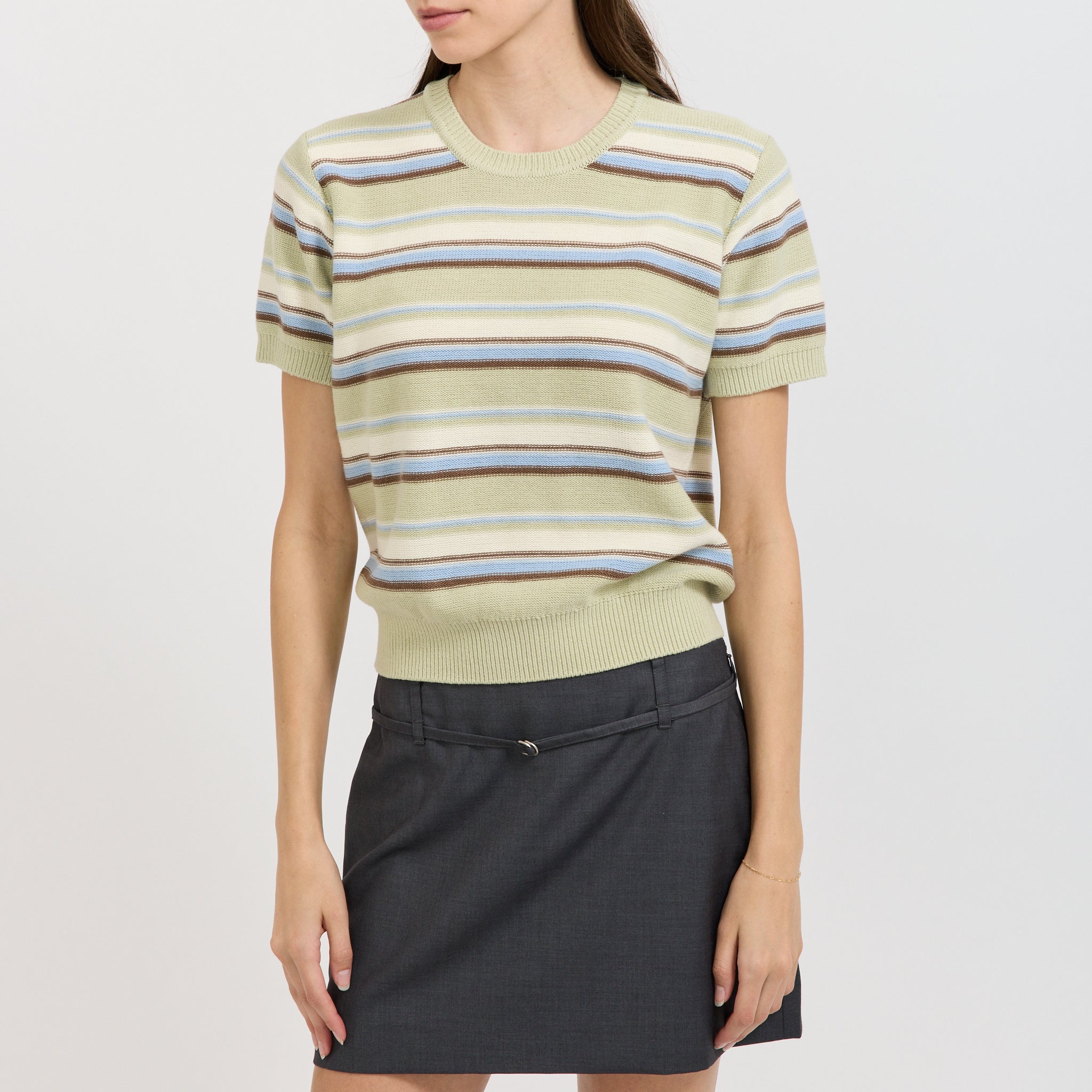 Unisex Striped Knit Mint/Cream Stripe