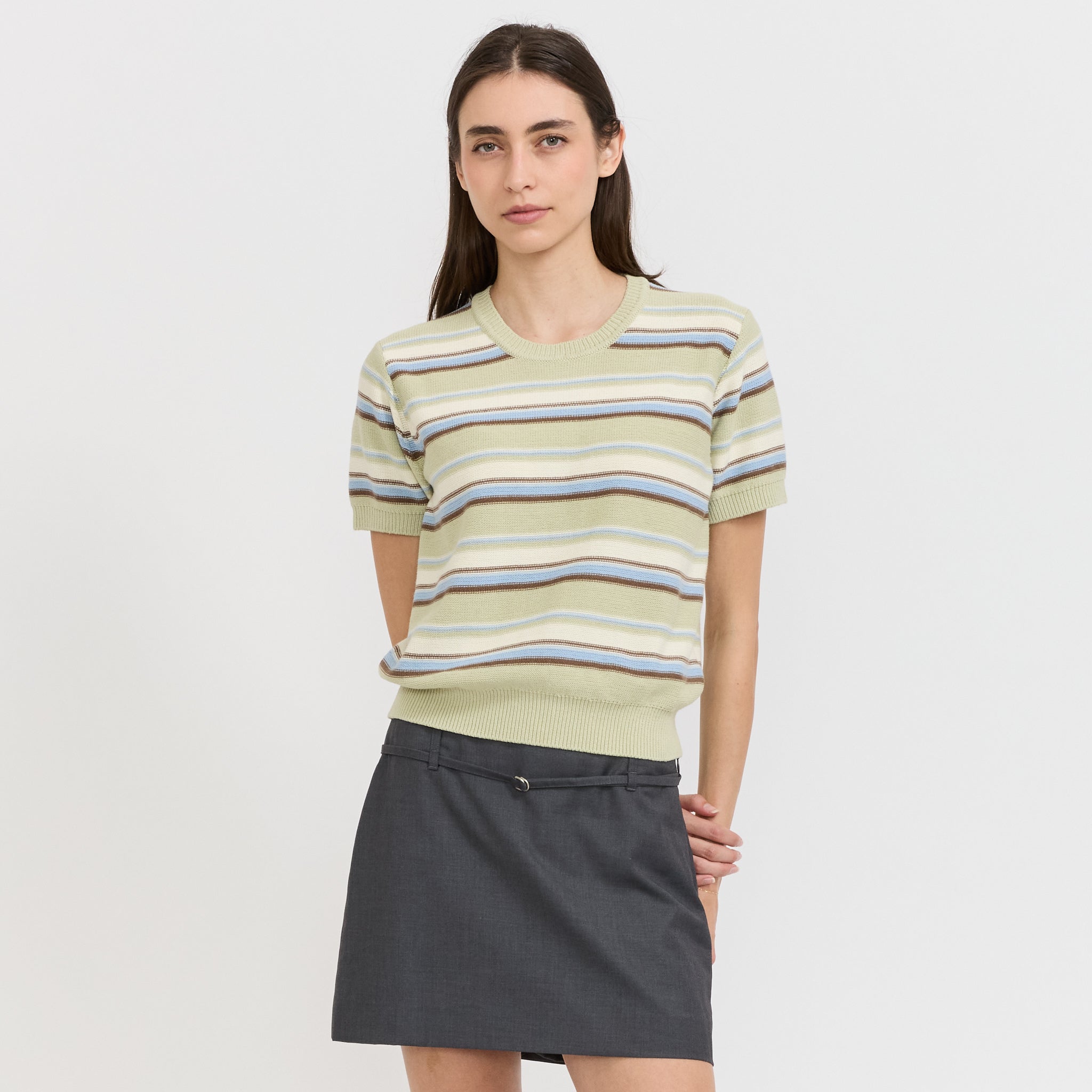 Unisex Striped Knit Mint/Cream Stripe