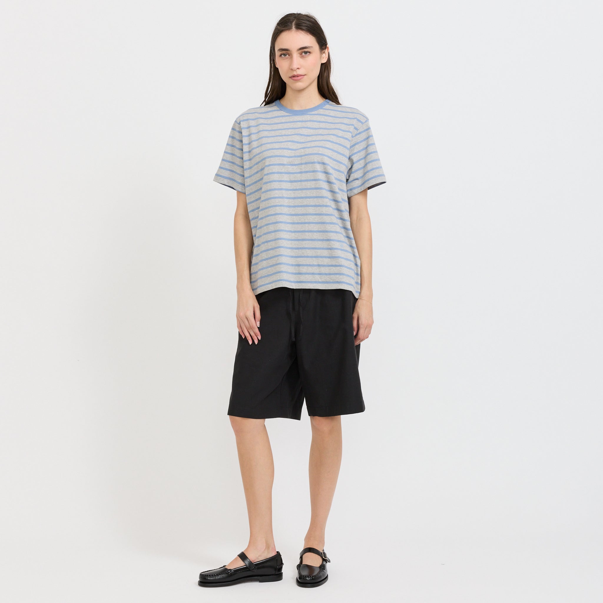 Unisex Striped Tee Melange Grey/Soft Blue