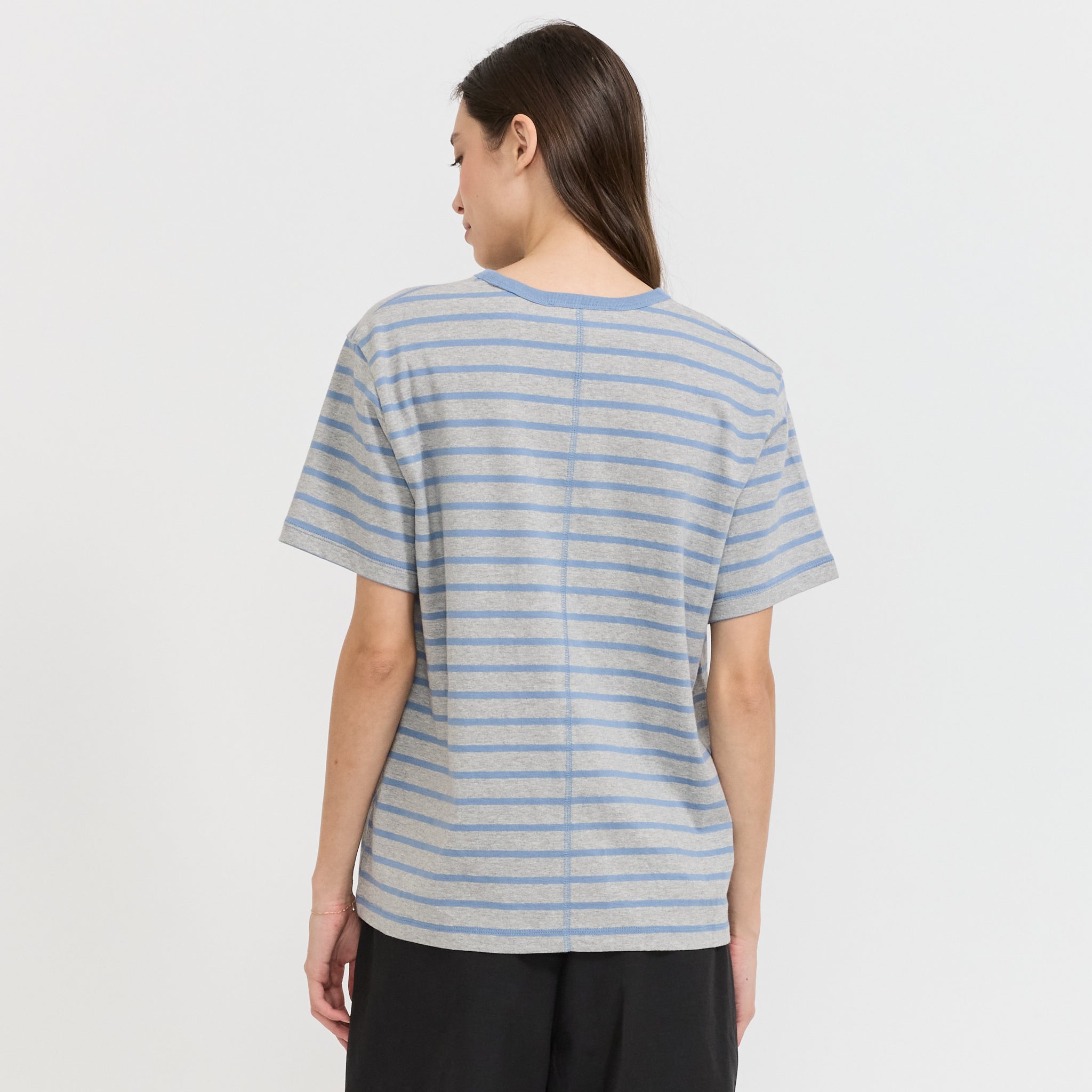Unisex Striped Tee Melange Grey/Soft Blue
