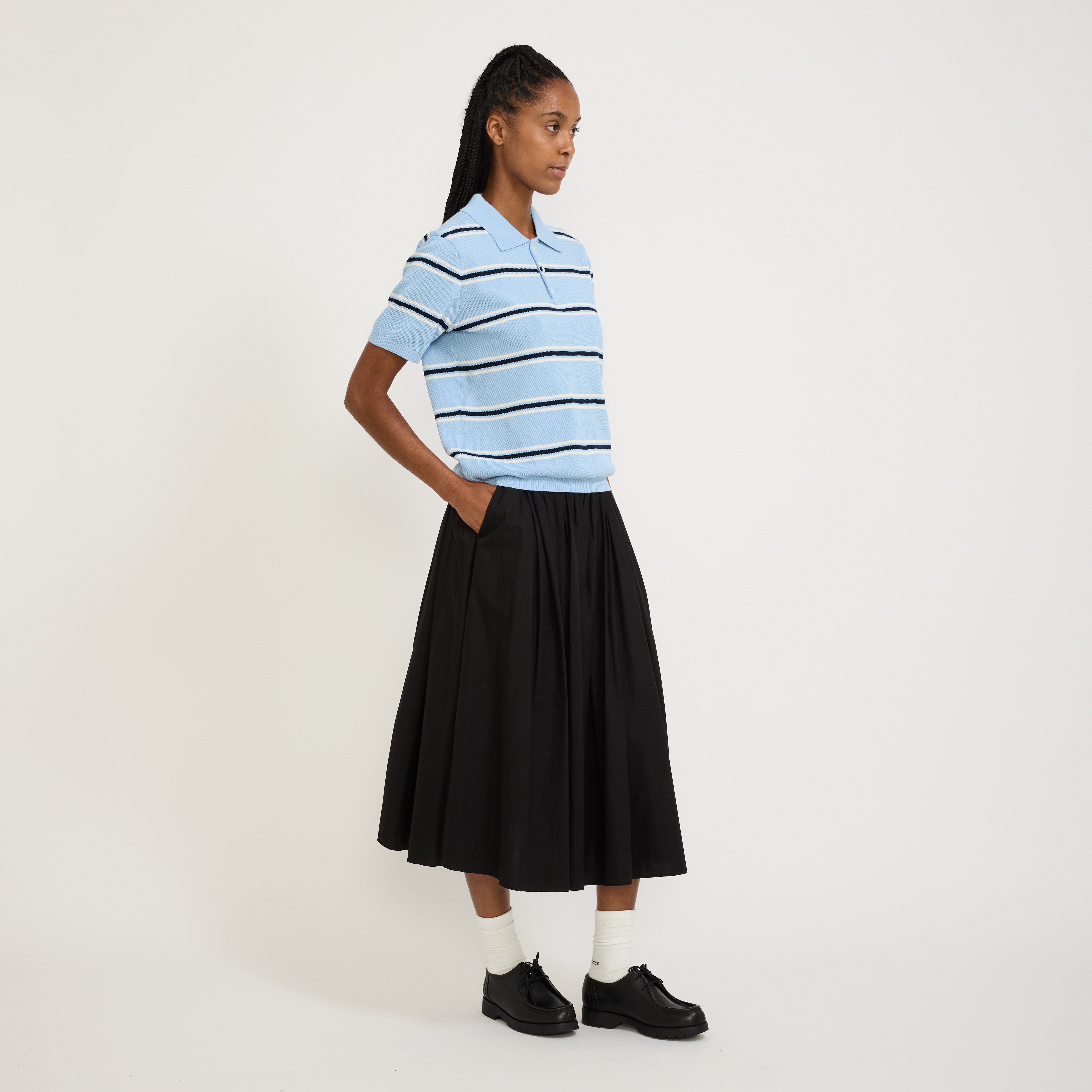 Unisex Striped Polo Knit Skyblue/Cream