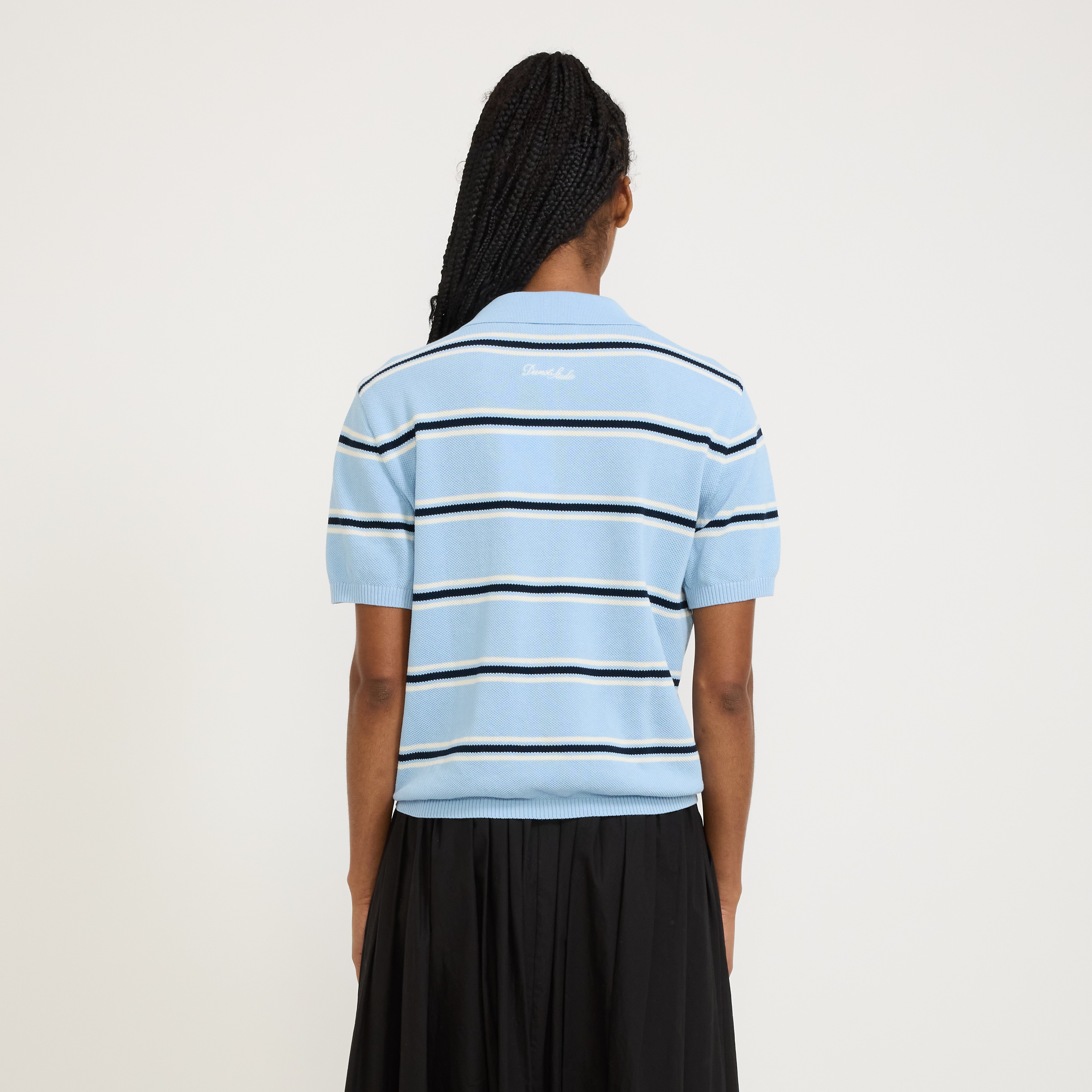 Unisex Striped Polo Knit Skyblue/Cream