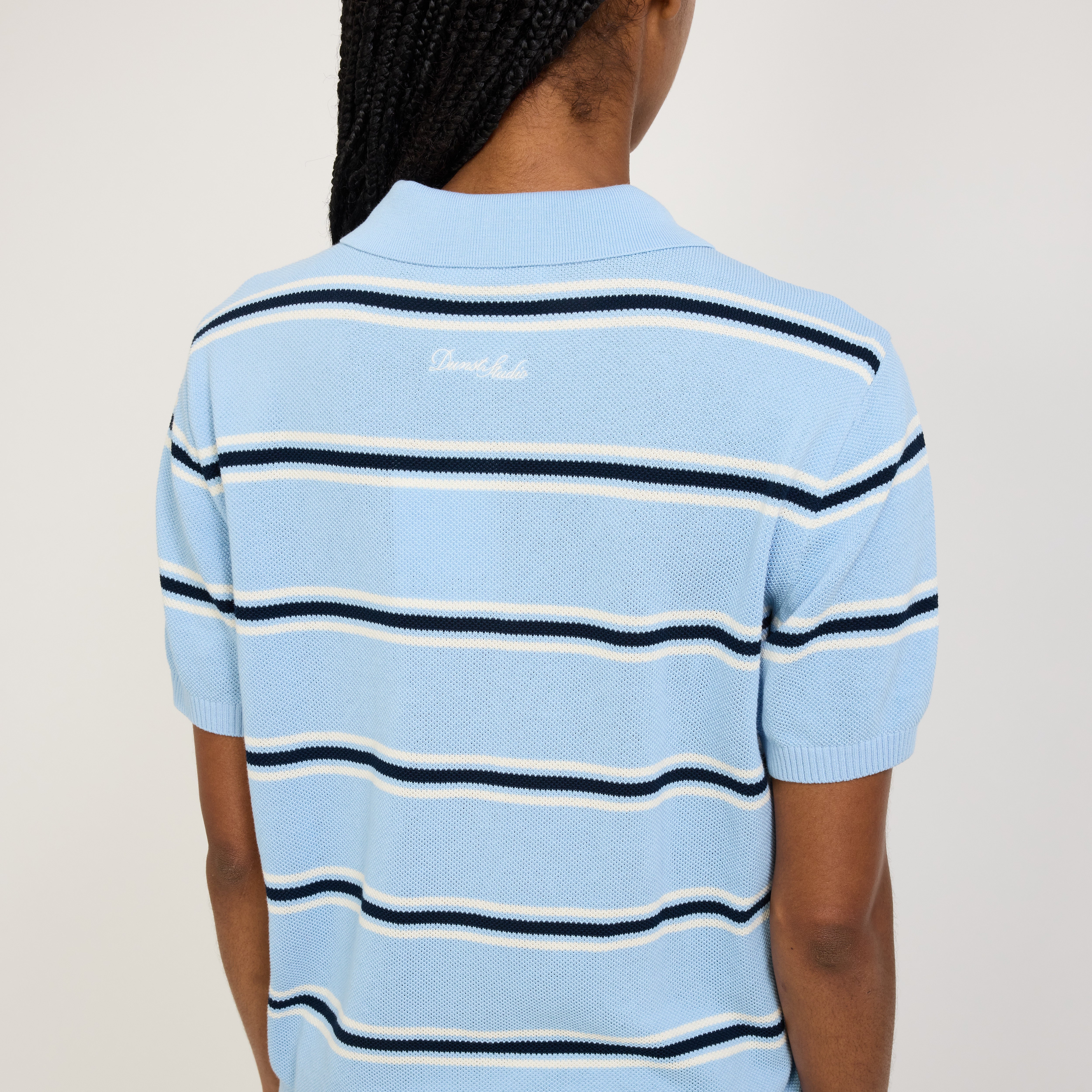 Unisex Striped Polo Knit Skyblue/Cream