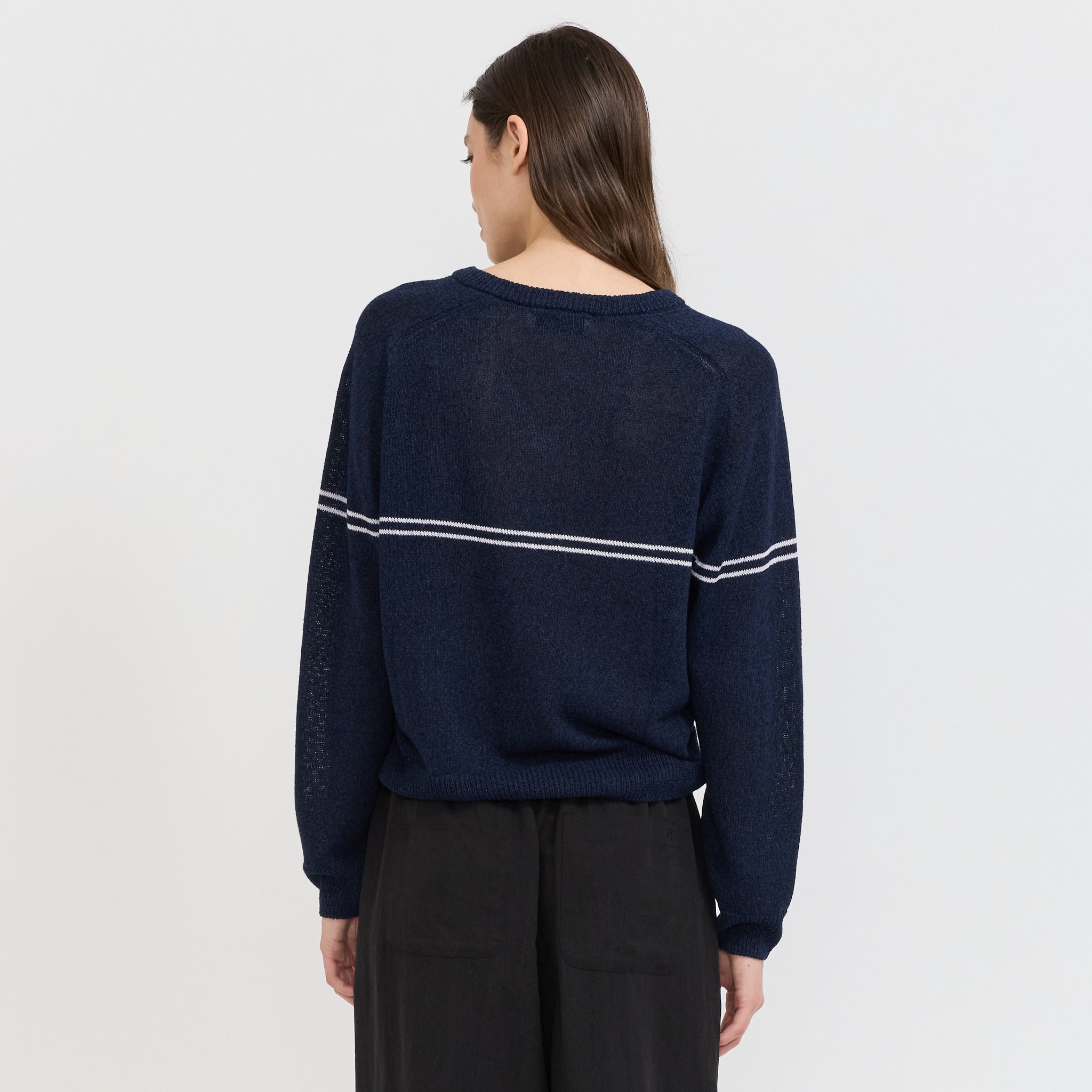 Unisex V-Neck Striped Sweater Navy Stripe