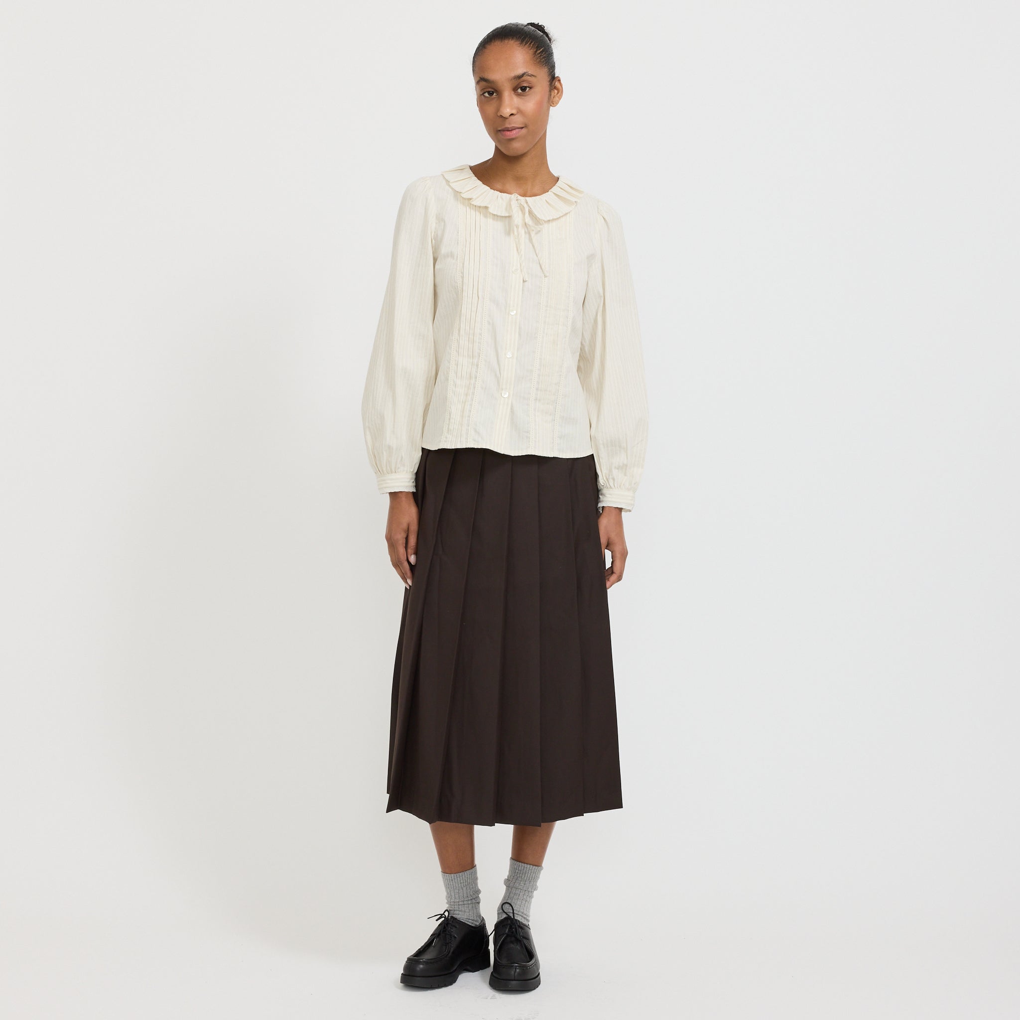 Dunst | Vintage Ruffle Blouse Beige Stripe | Maplestore