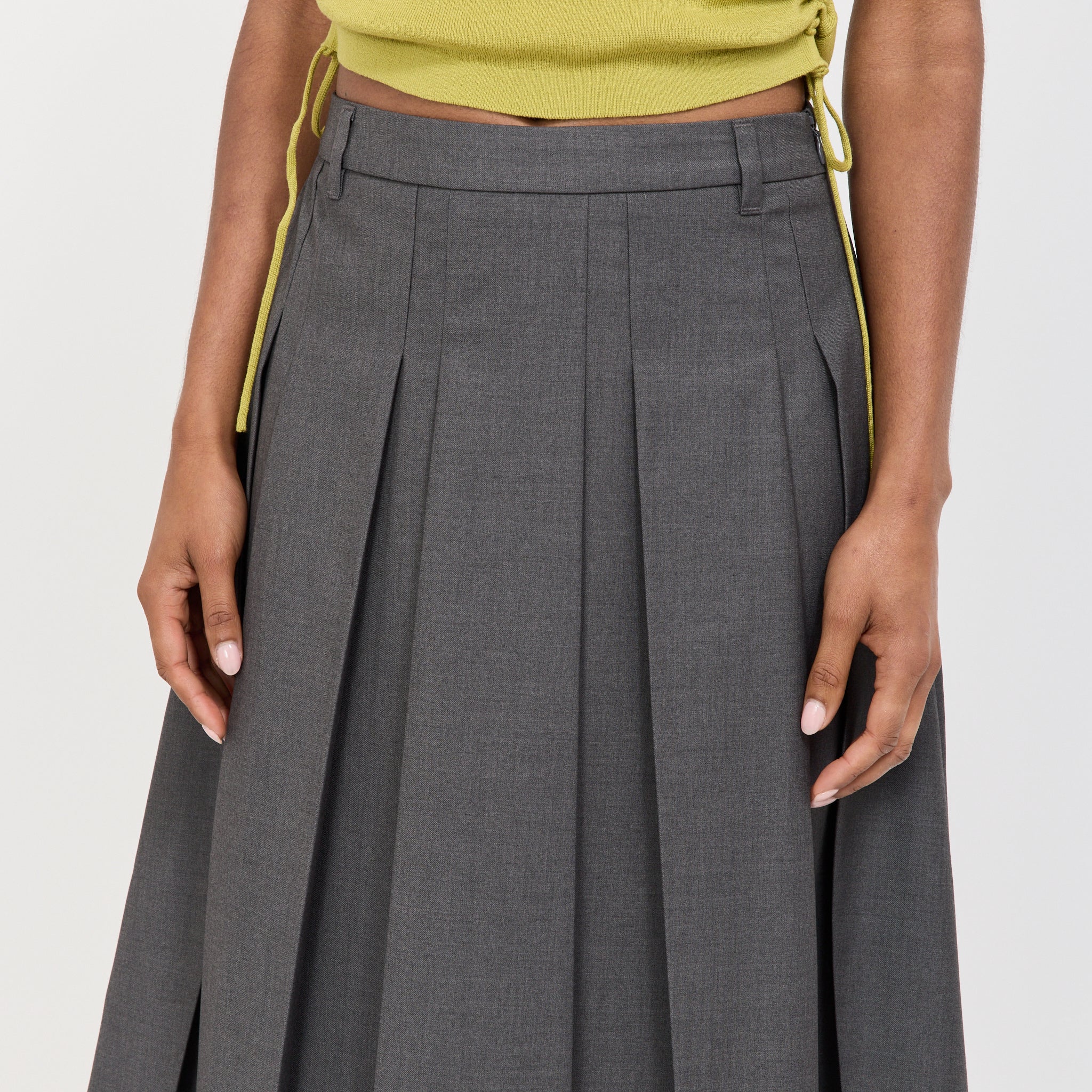 Volume Pleats Midi Skirt Mid Grey