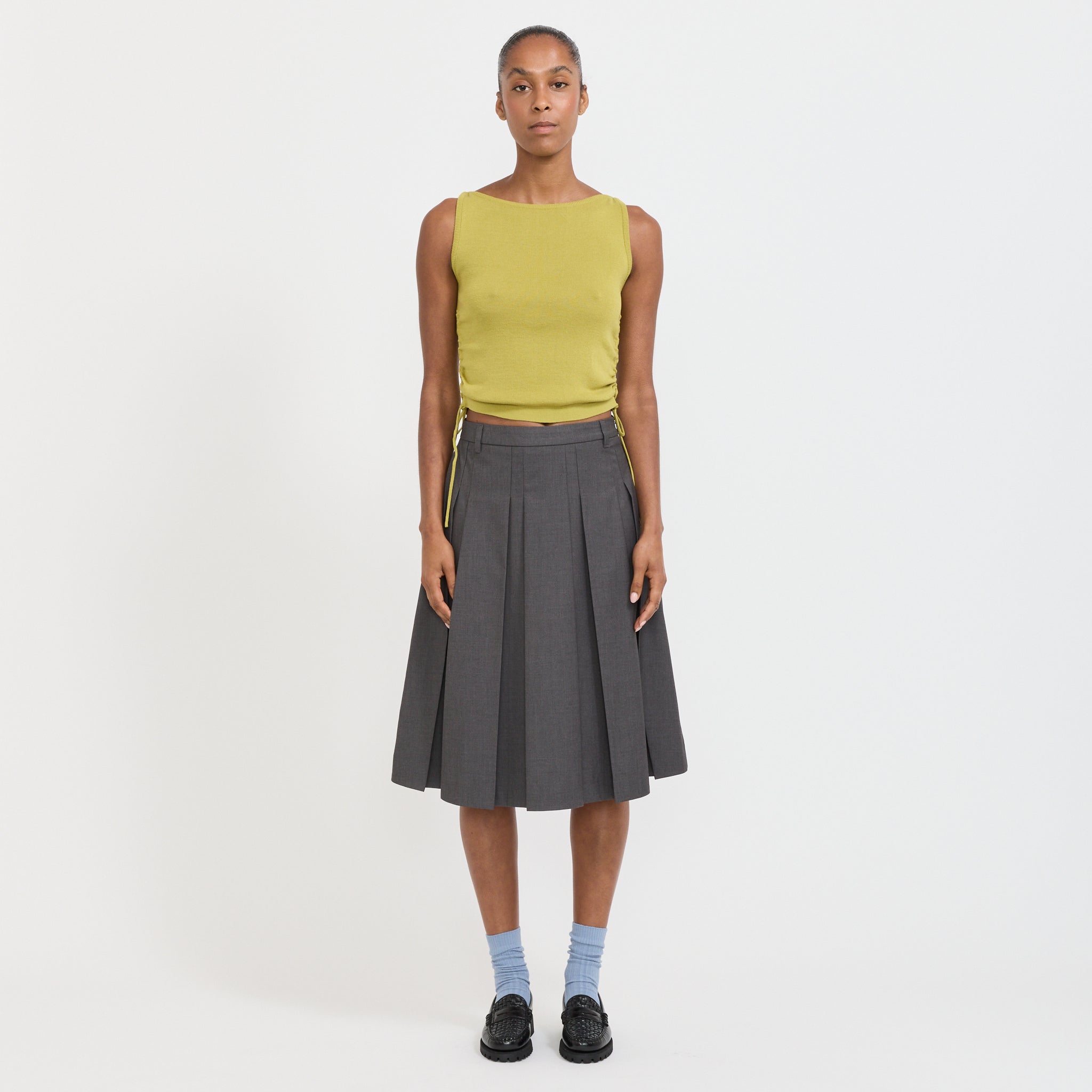 Volume Pleats Midi Skirt Mid Grey