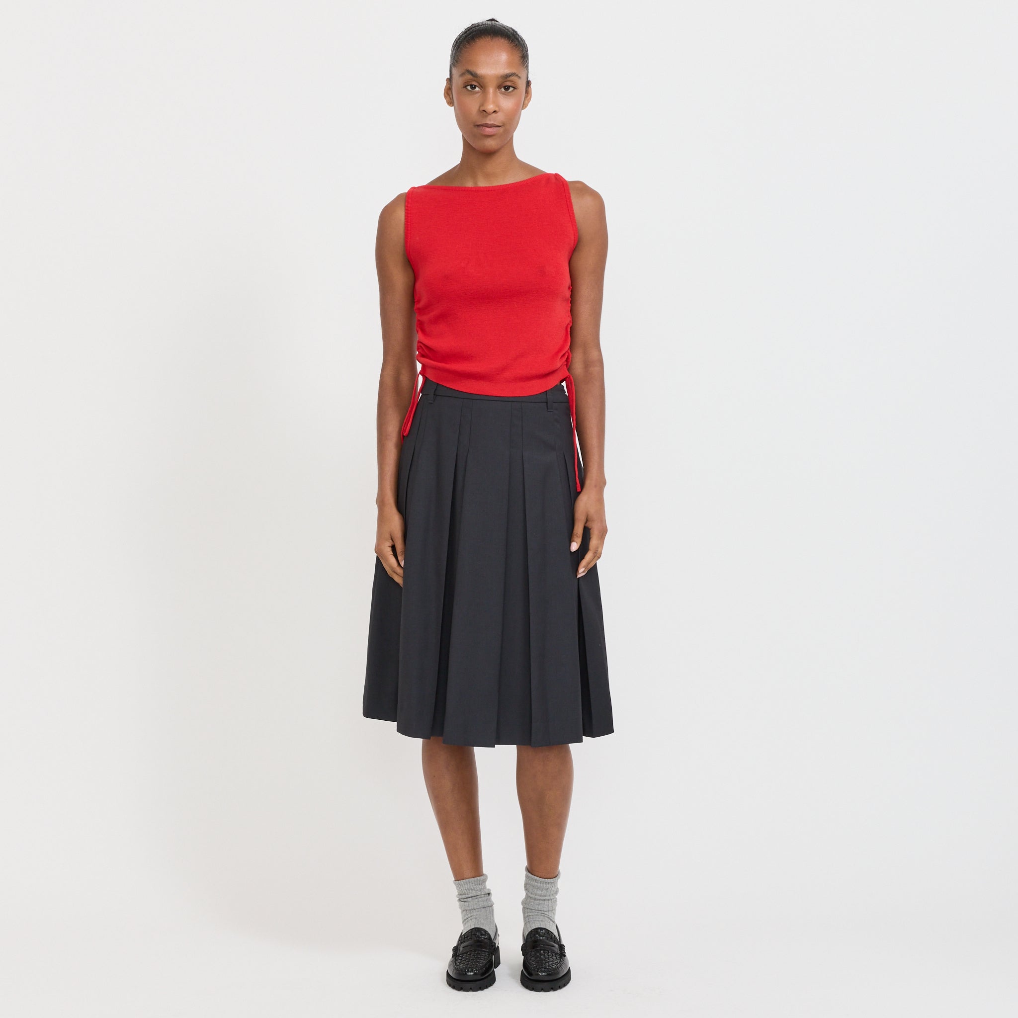 Volume Pleats Midi Skirt Charcoal Grey