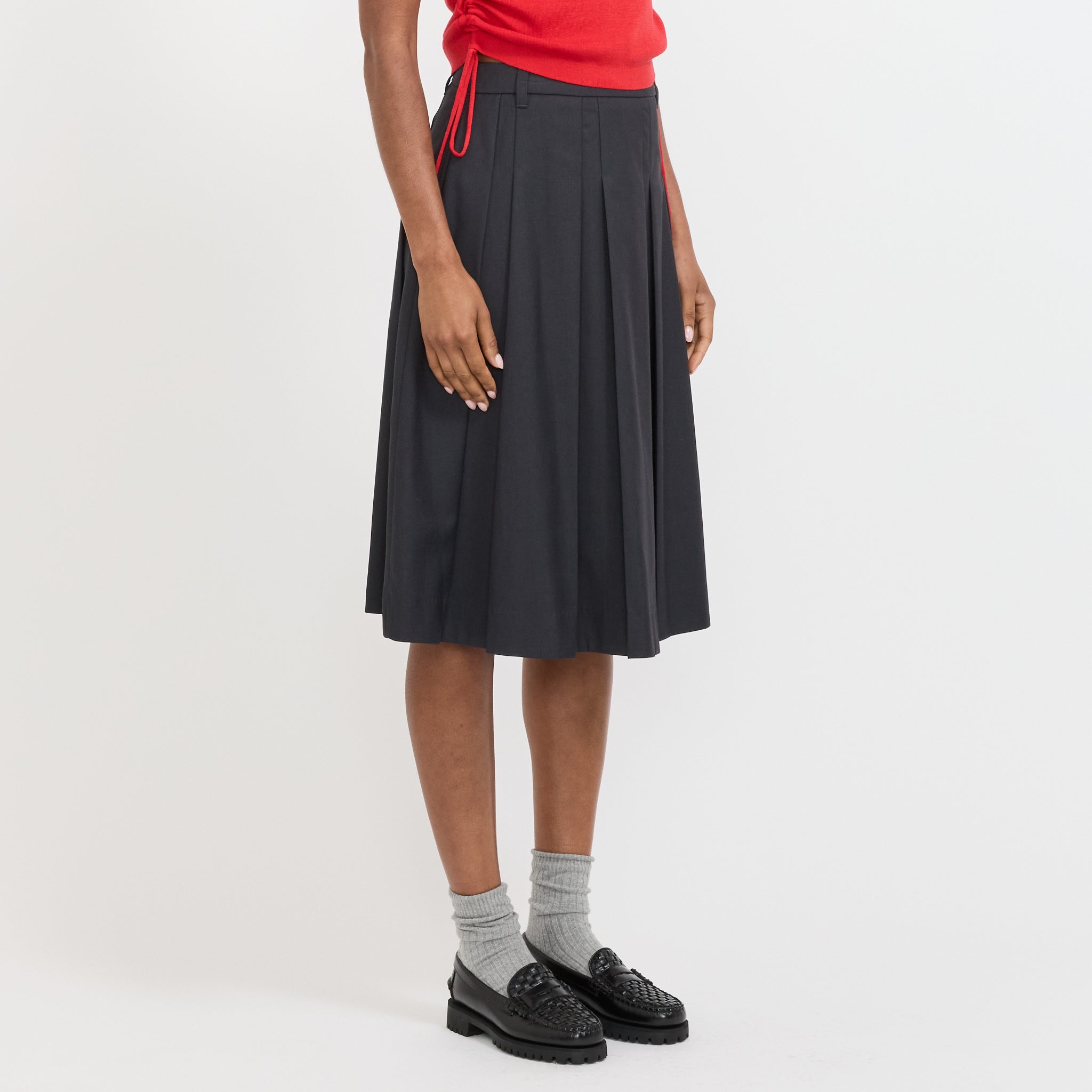 Volume Pleats Midi Skirt Charcoal Grey