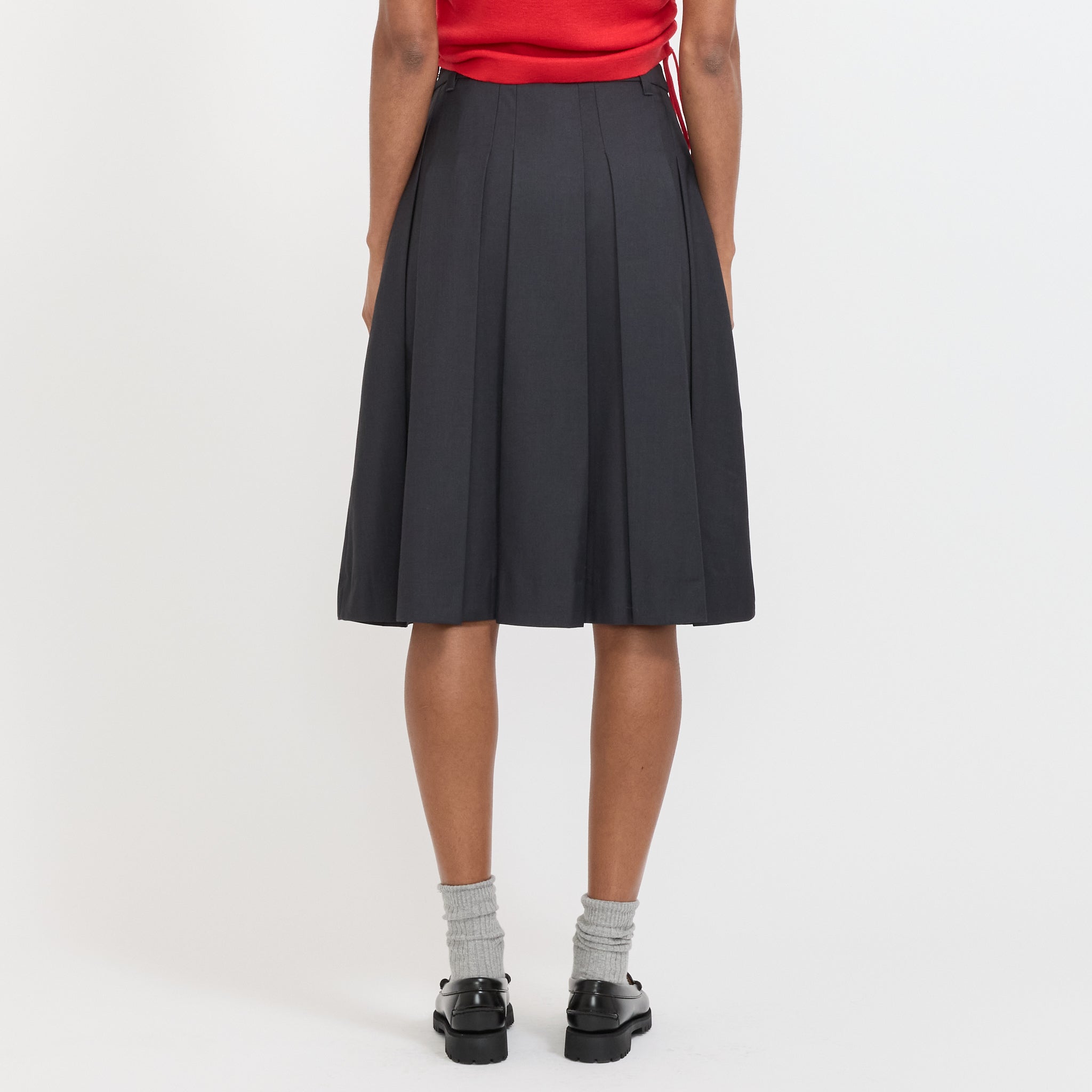 Volume Pleats Midi Skirt Charcoal Grey