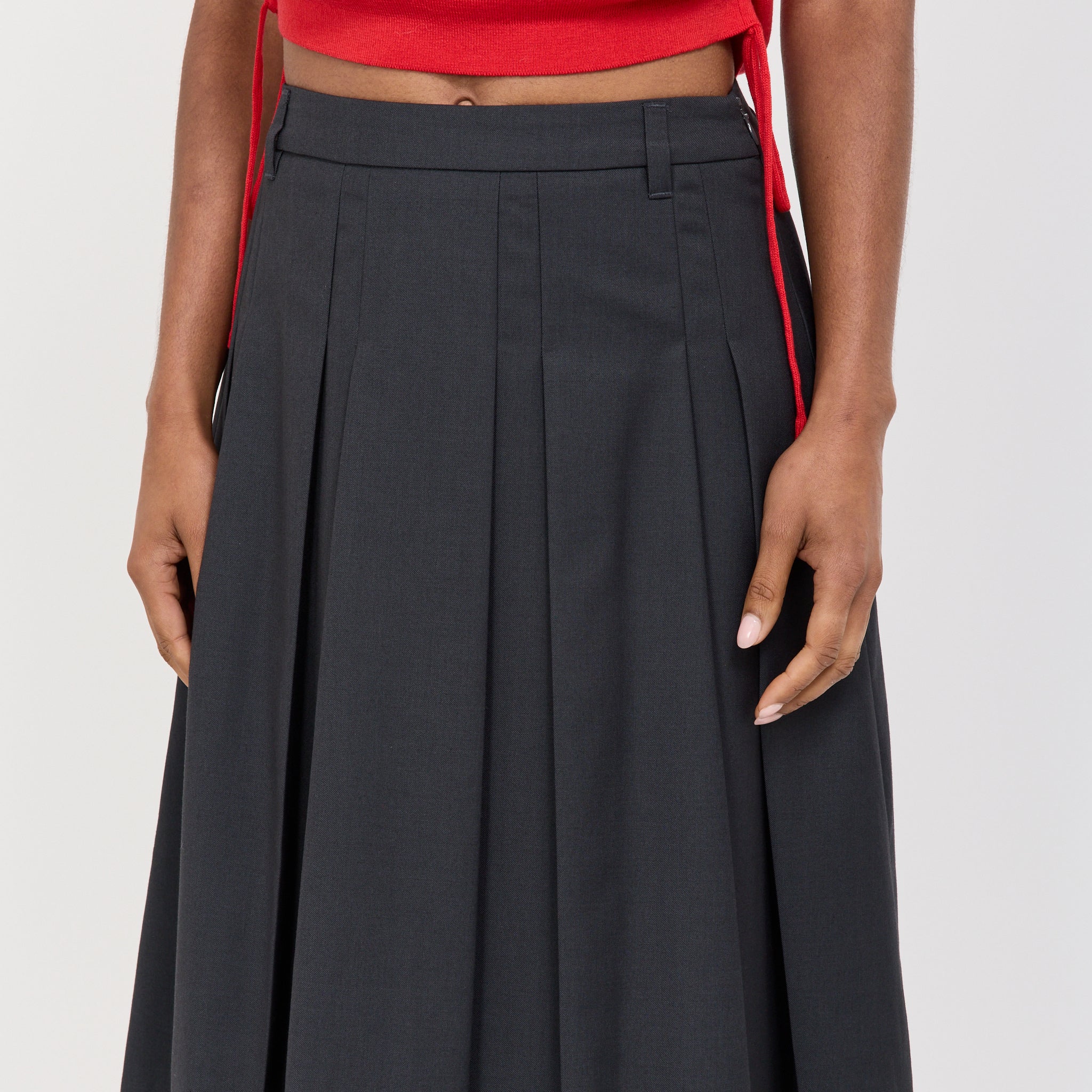 Volume Pleats Midi Skirt Charcoal Grey