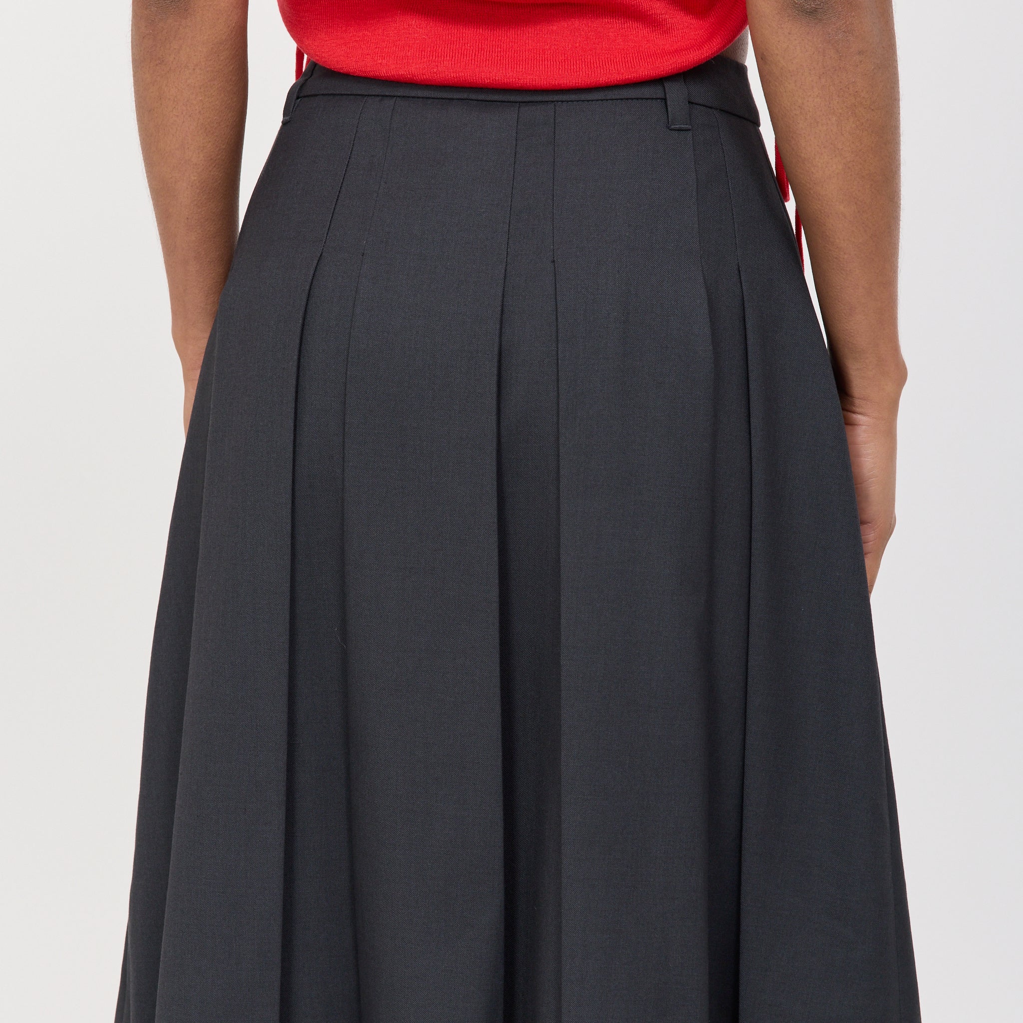 Volume Pleats Midi Skirt Charcoal Grey