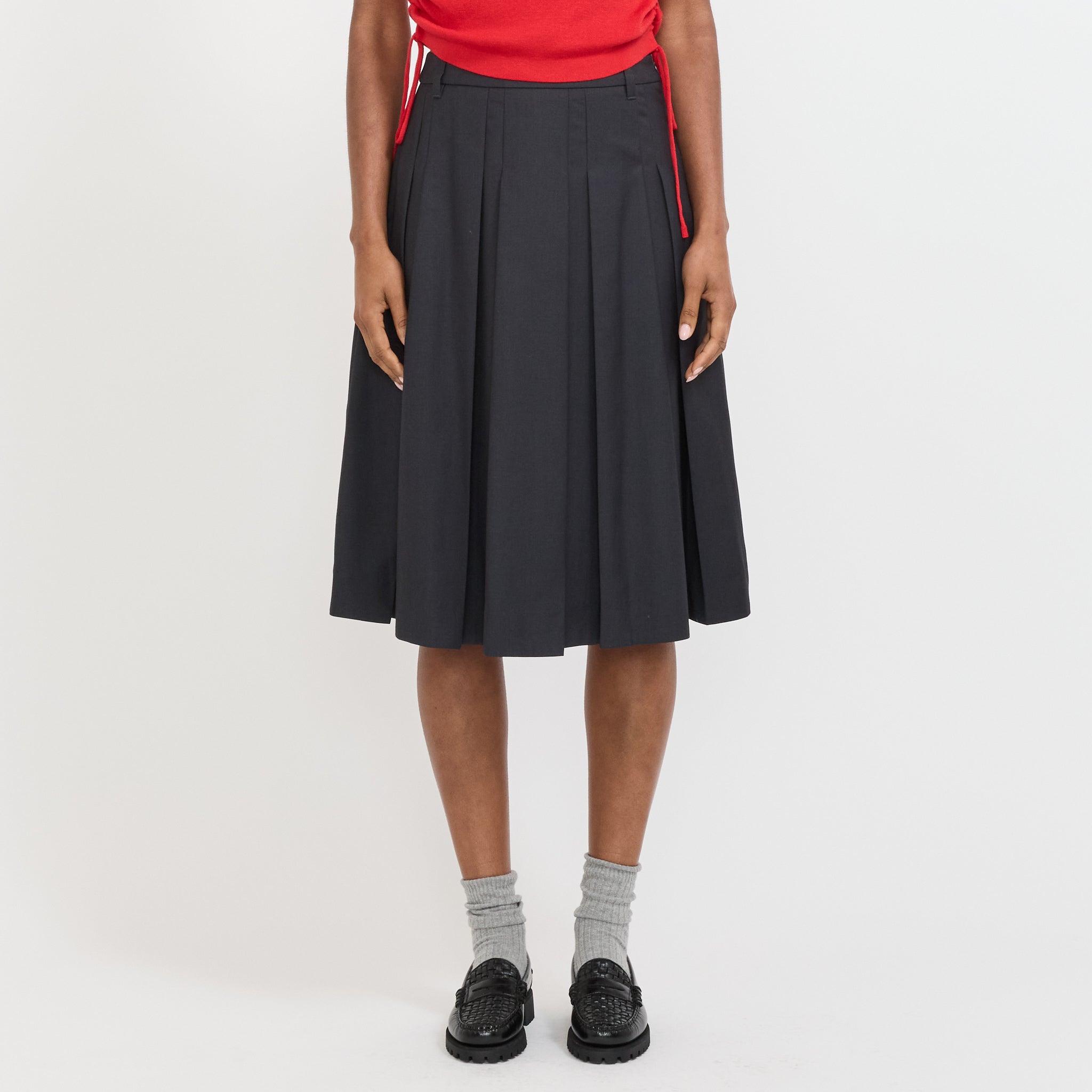 Volume Pleats Midi Skirt Charcoal Grey