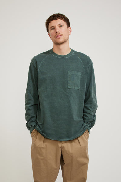 Eastlogue | Dyed Cover Stitch T-Shirt Dark Green | Maplestore