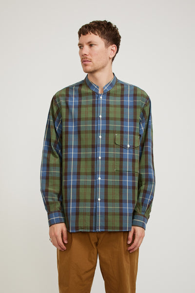 Eastlogue | Banded Collar Shirts Blue/Green Madras | Maplestore