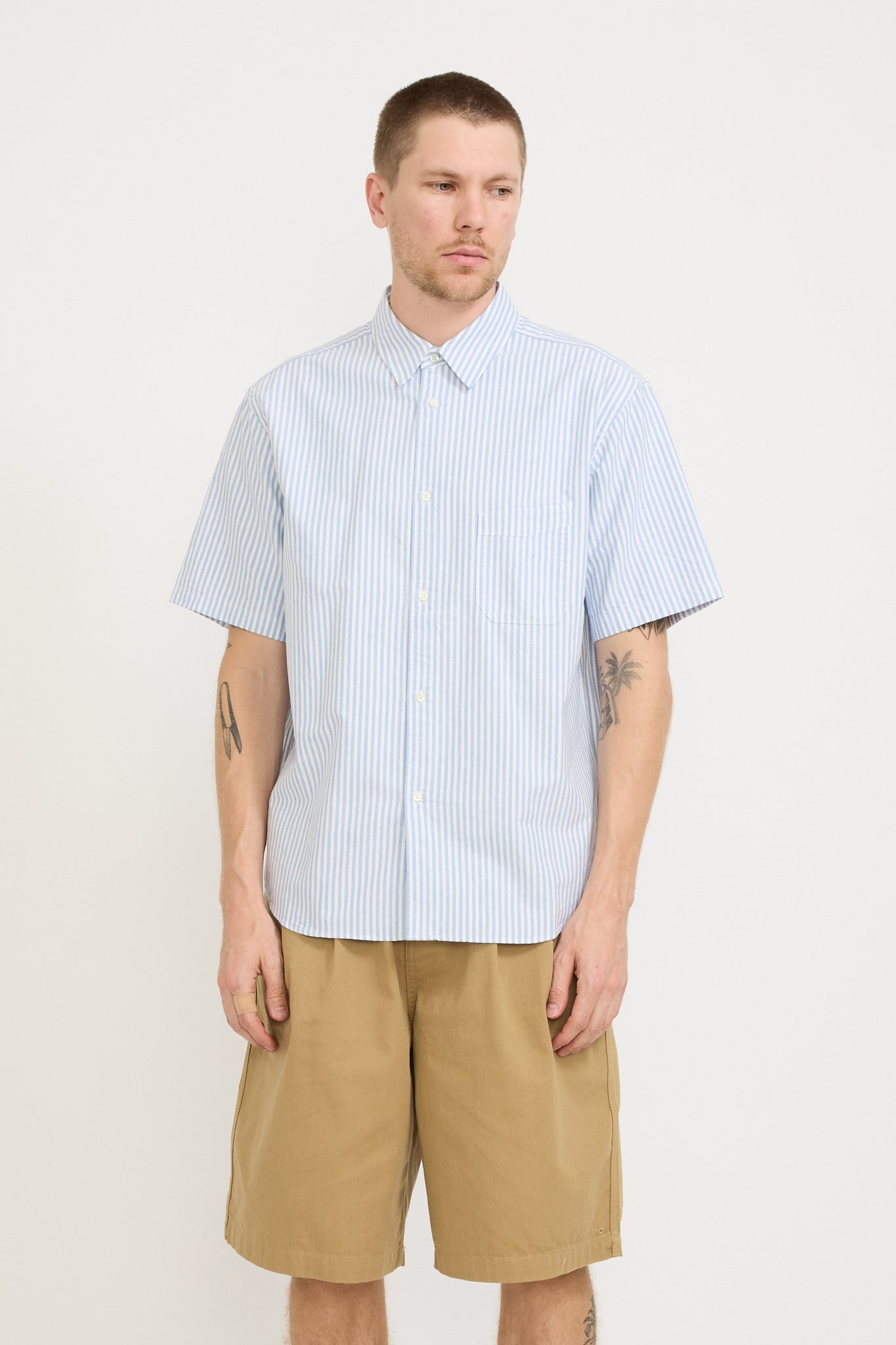 Eastlogue | Regular Half Shirt Blue Stripe Oxford | Maplestore