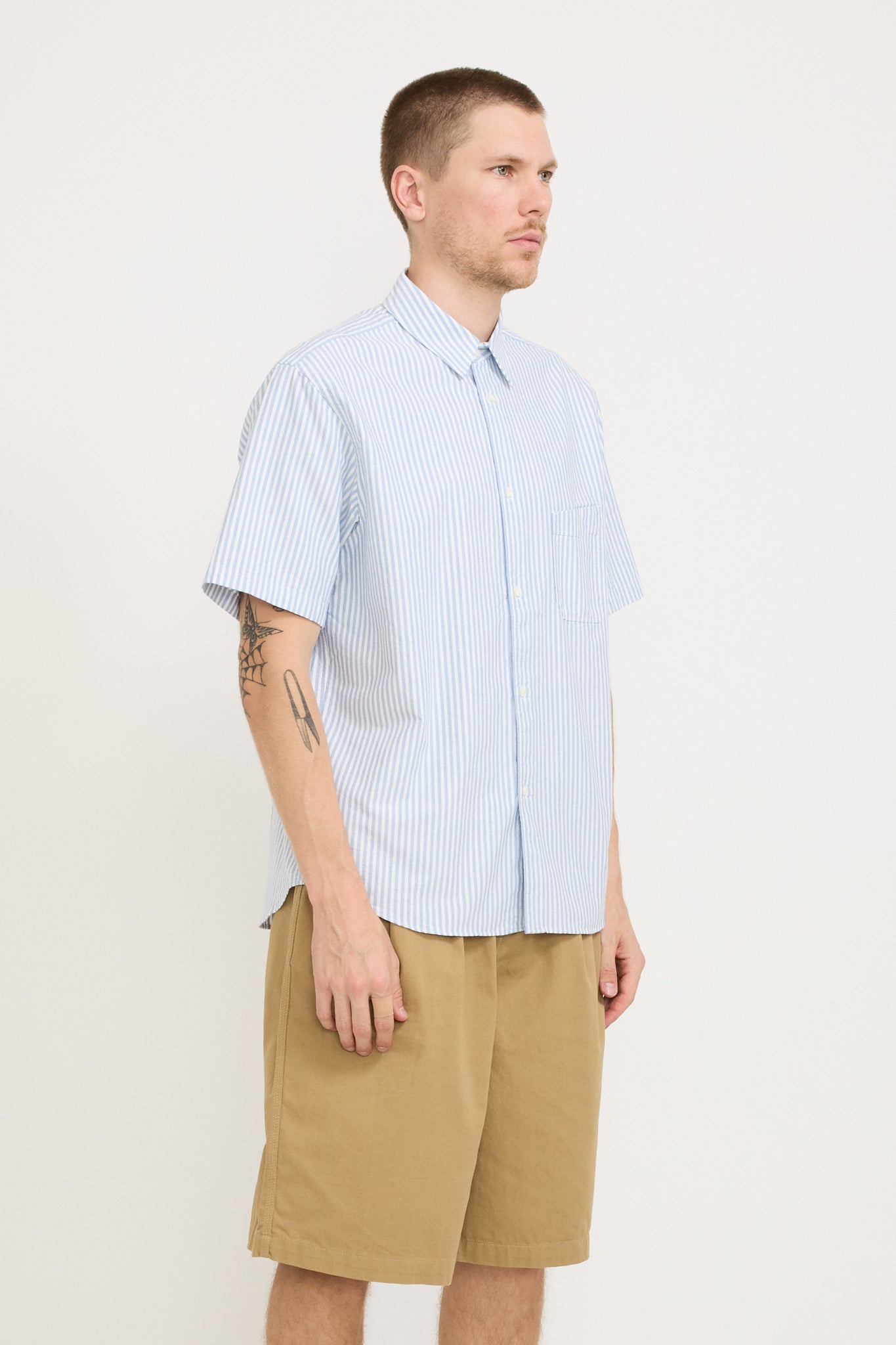 Eastlogue | Regular Half Shirt Blue Stripe Oxford | Maplestore