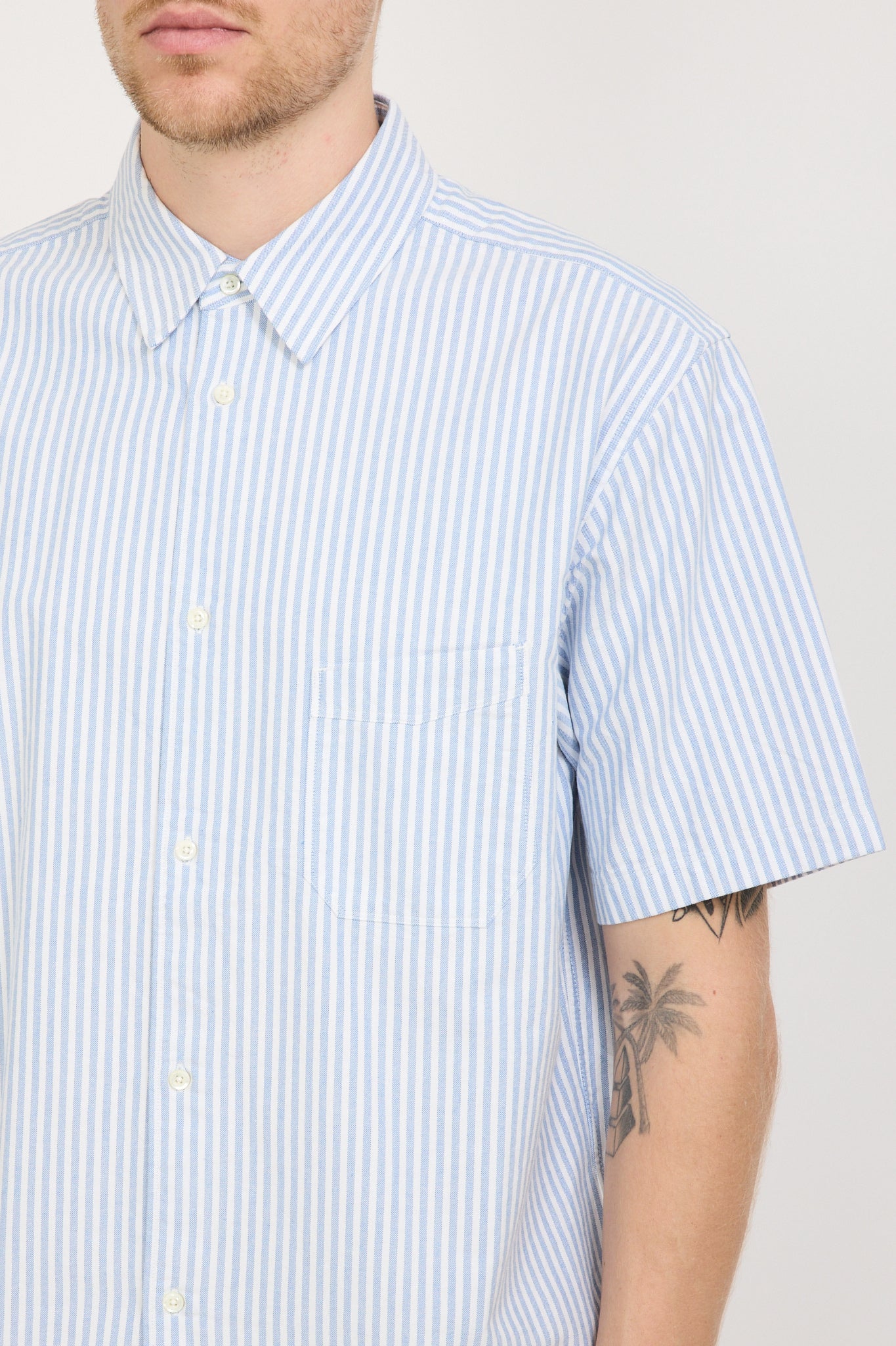 Eastlogue | Regular Half Shirt Blue Stripe Oxford | Maplestore