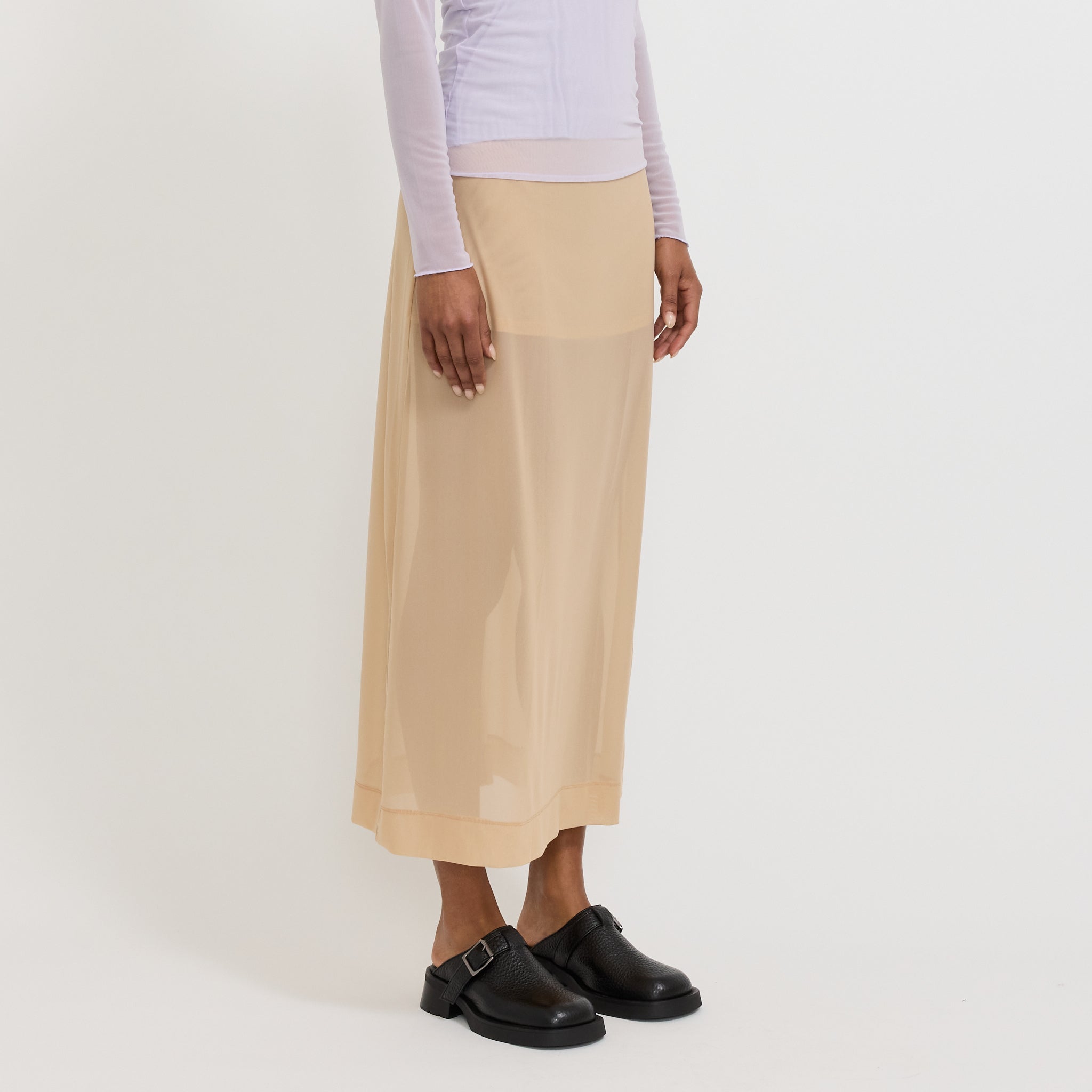 Korean Power Mesh Midi Skirt Light Fawn