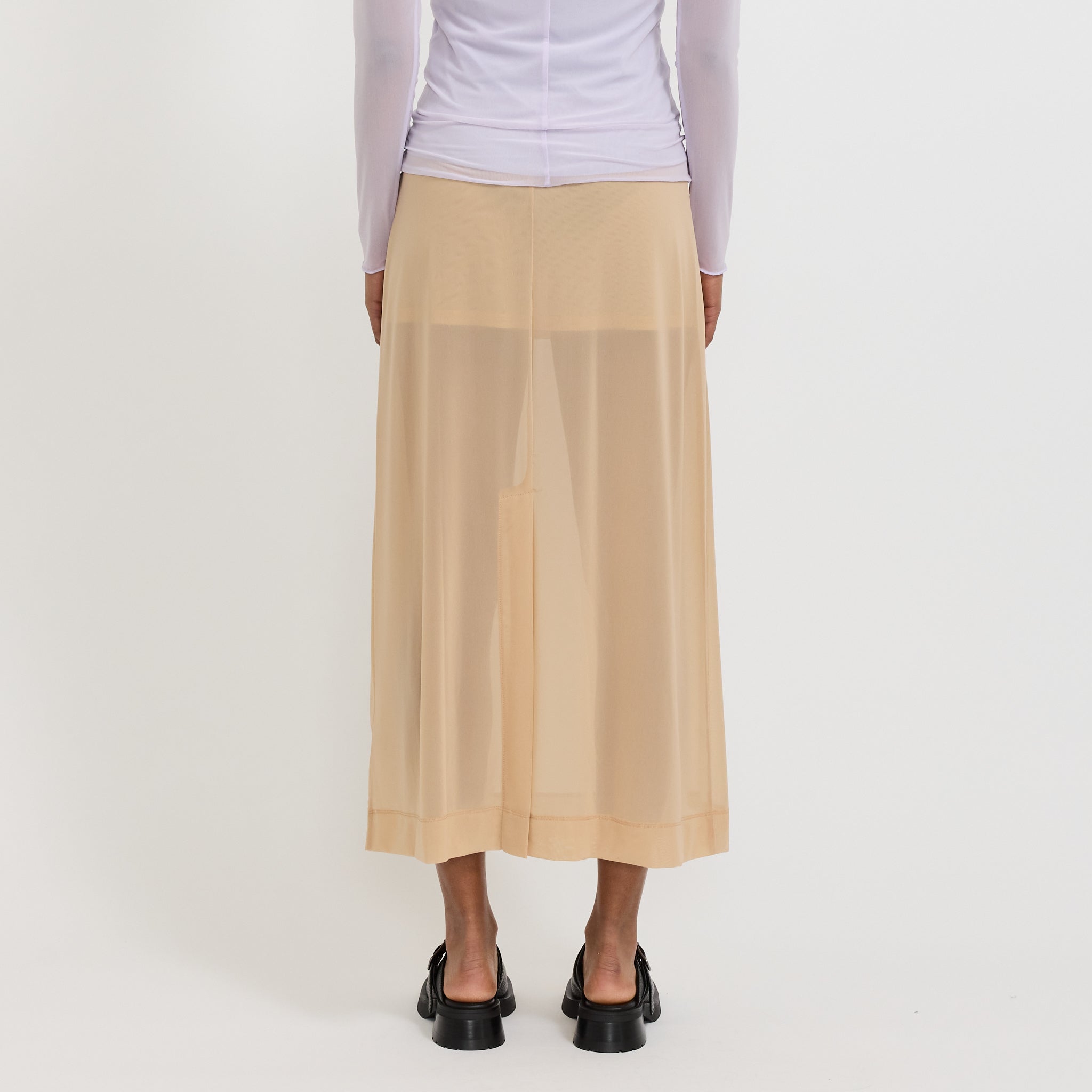 Korean Power Mesh Midi Skirt Light Fawn