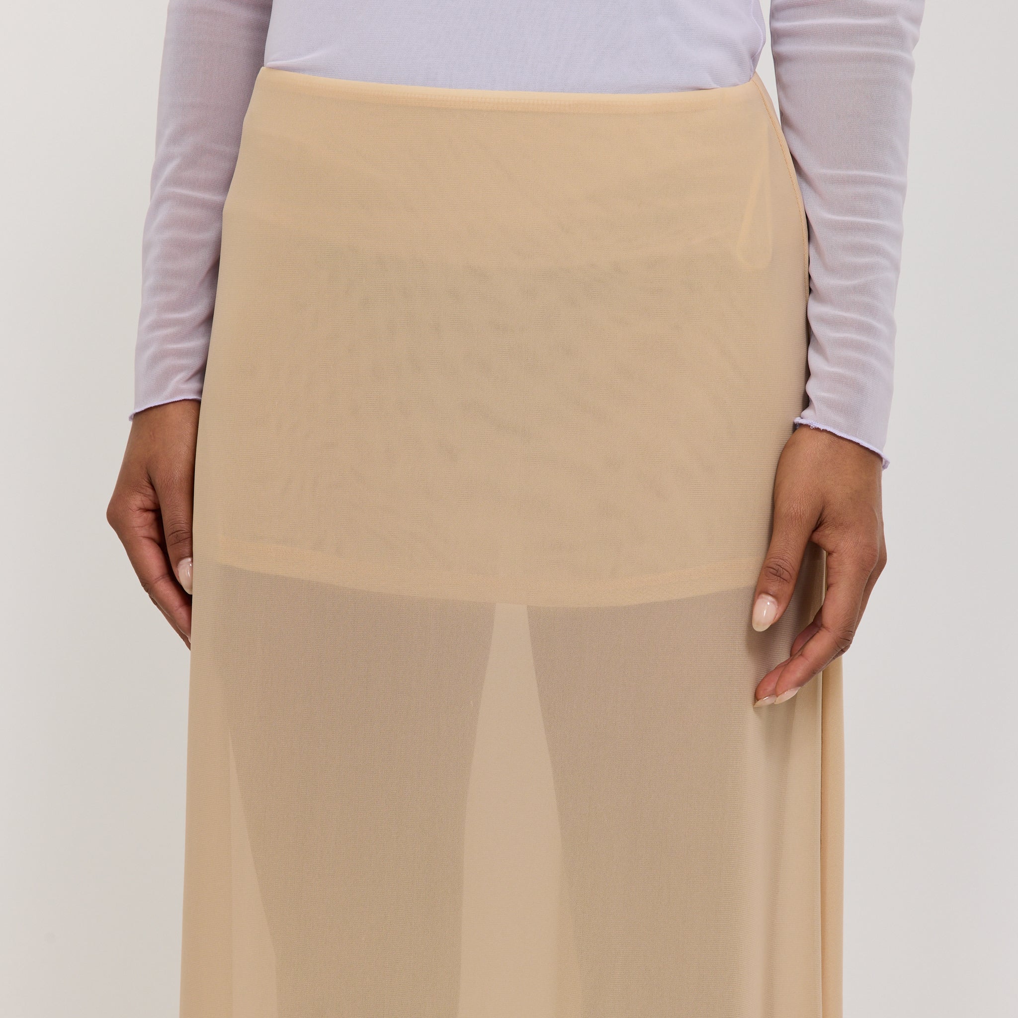 Korean Power Mesh Midi Skirt Light Fawn