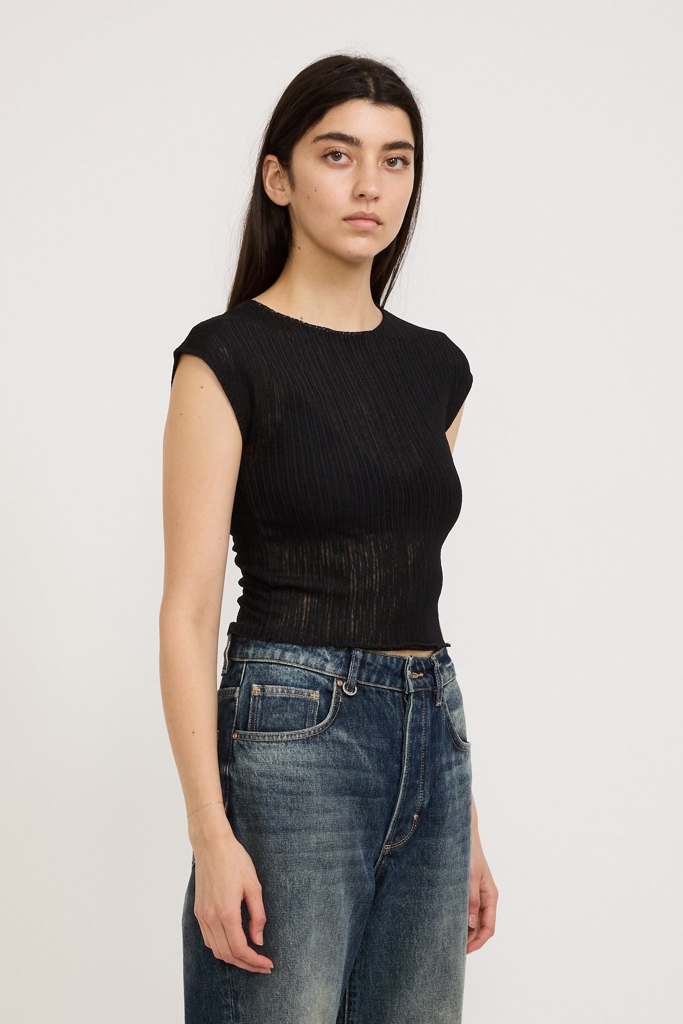 Ribbed Mesh Tee Black