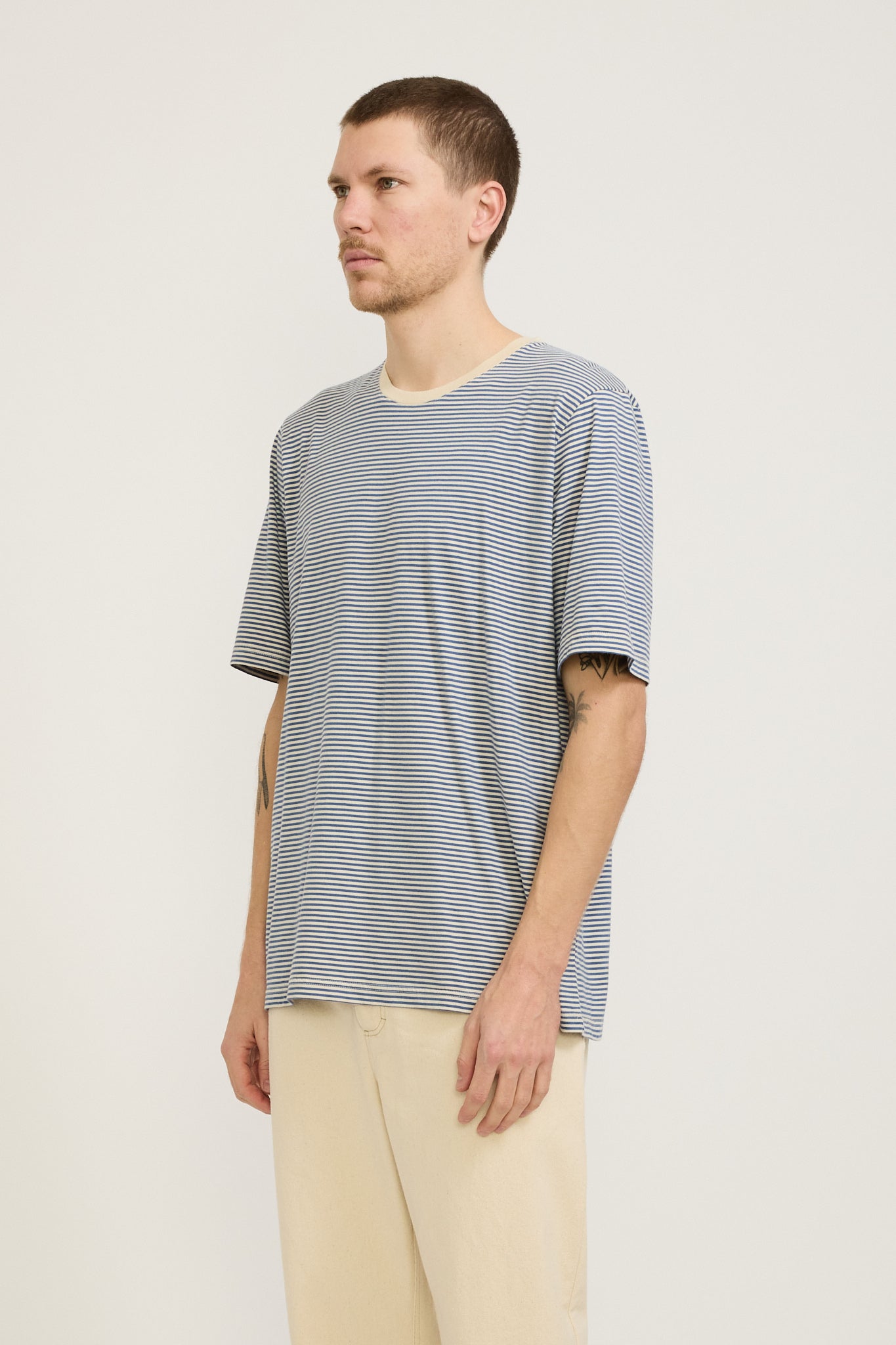 Folk | 1X1 Stripe Tee Cobalt Ecru | Maplestore