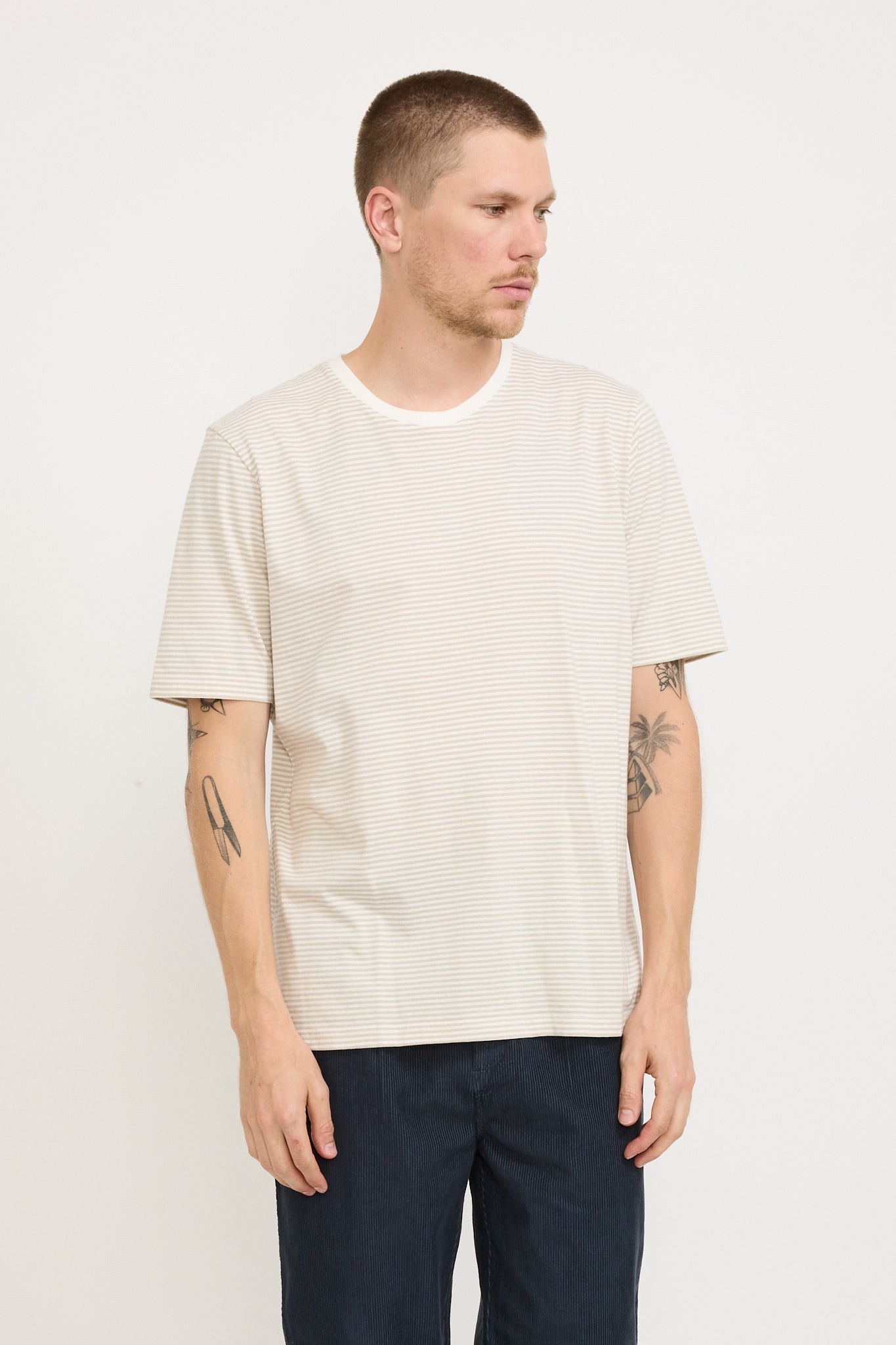 Folk | 1X1 Striped Tee Putty/Off White | Maplestore