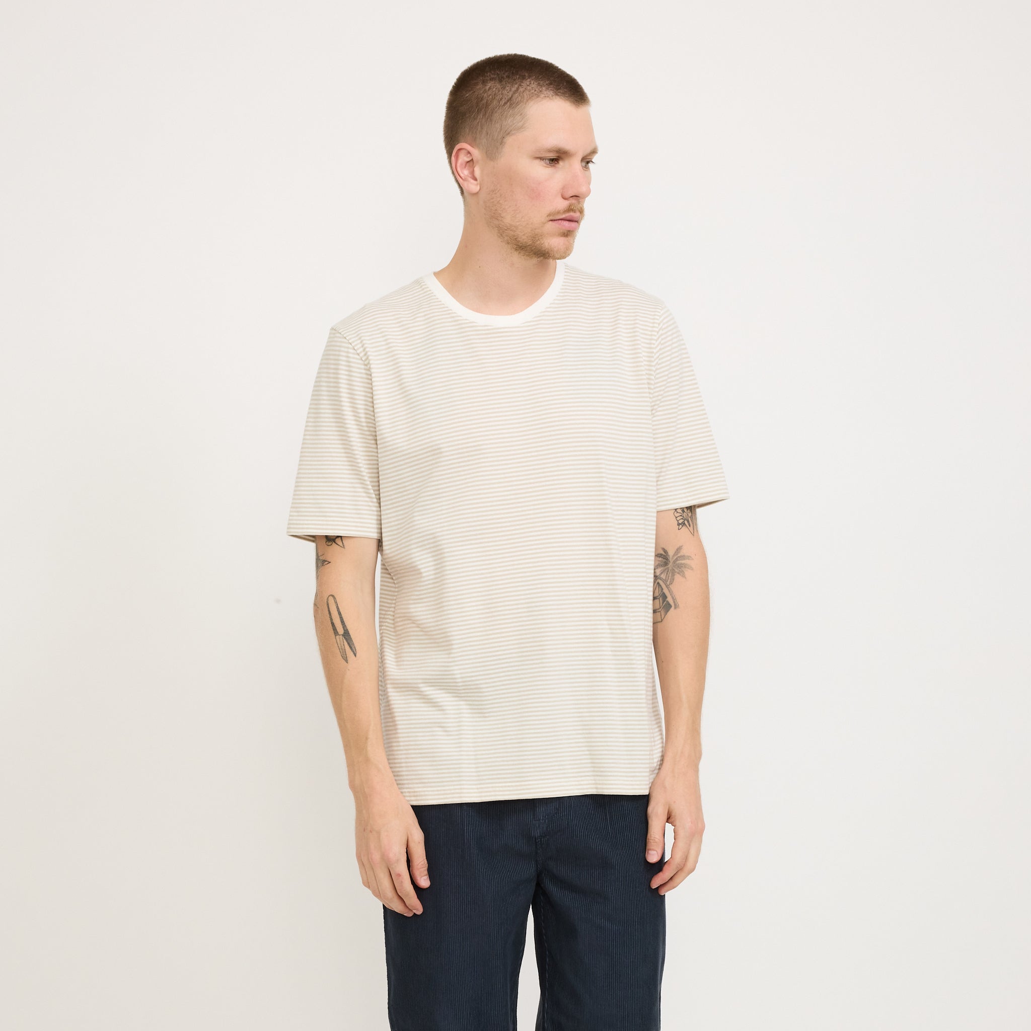 1X1 Striped Tee Putty/Off White
