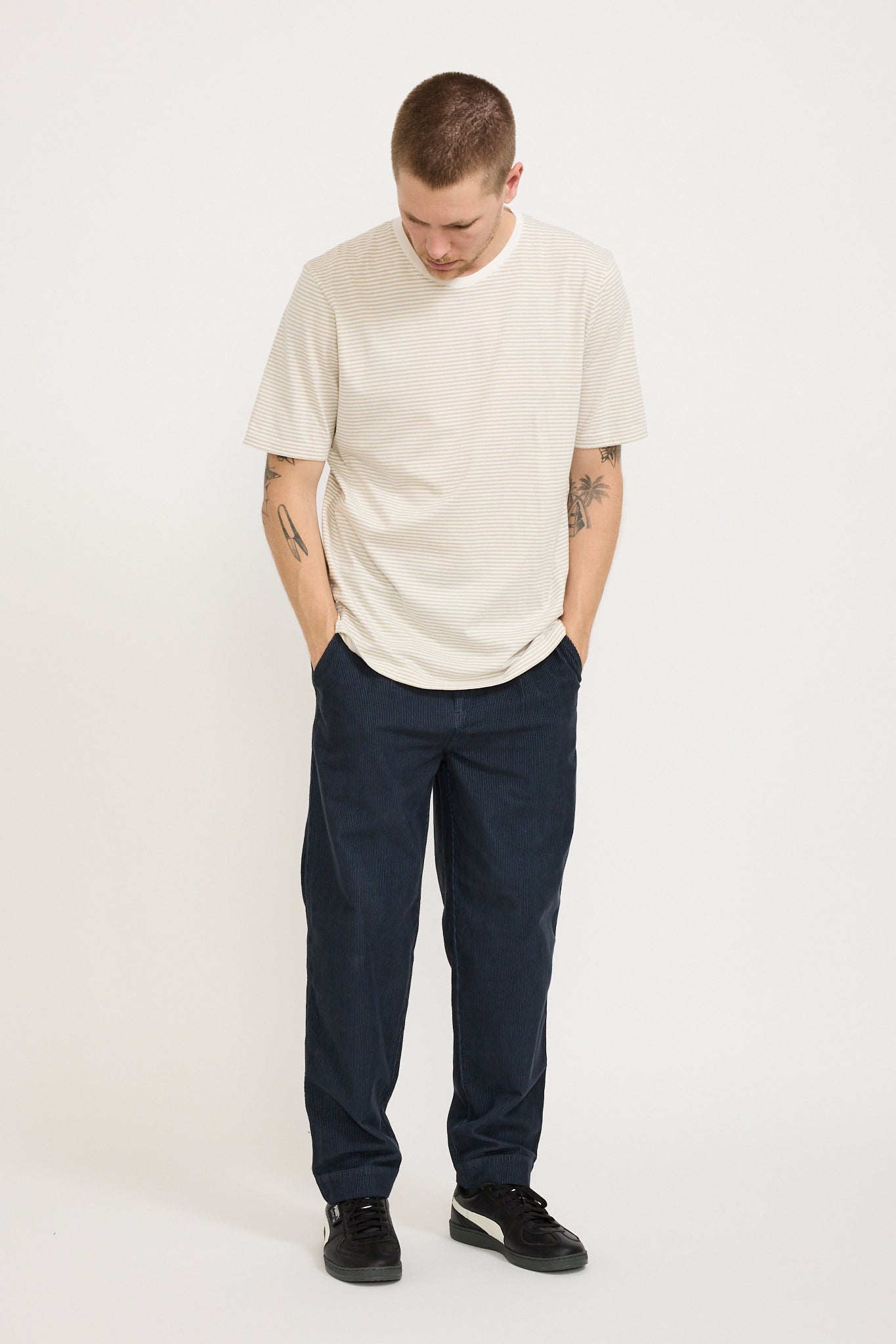 Folk | 1X1 Striped Tee Putty/Off White | Maplestore