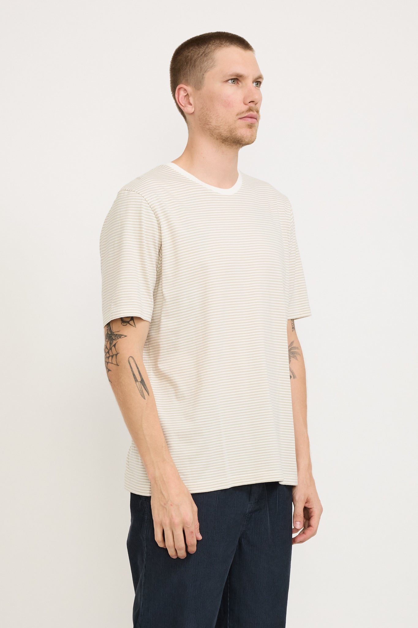 Folk | 1X1 Striped Tee Putty/Off White | Maplestore